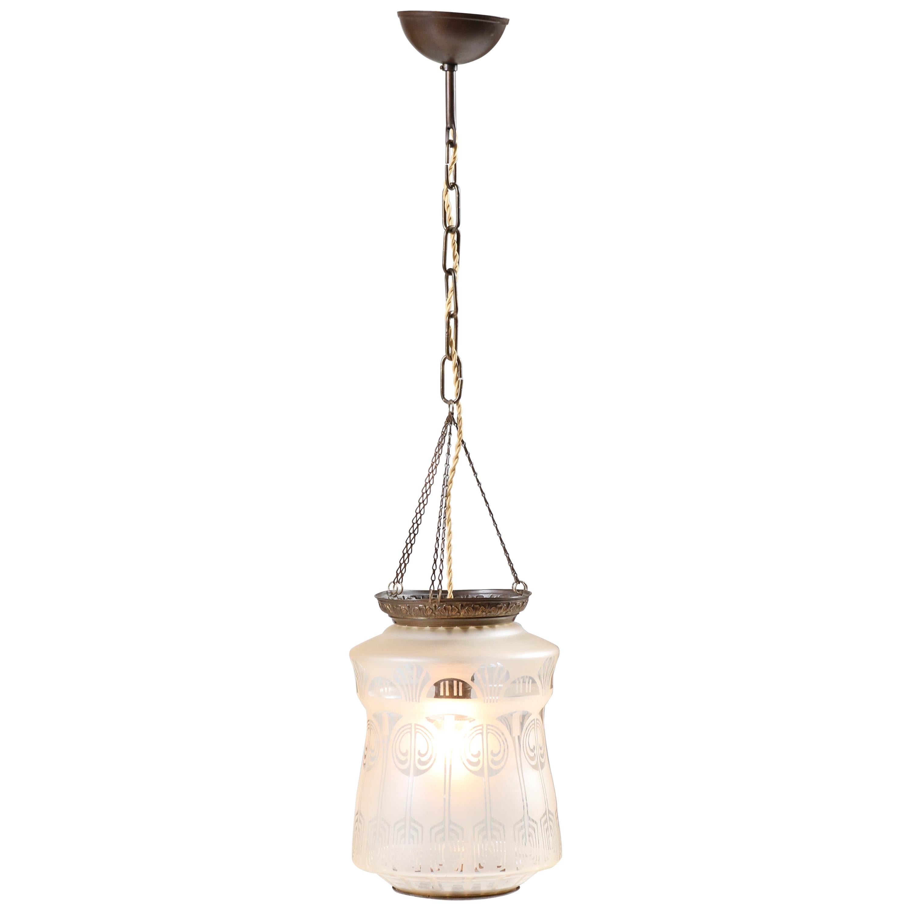 Art Nouveau American Slag Glass Lamp with Etched Shade, 'circa 1900' at