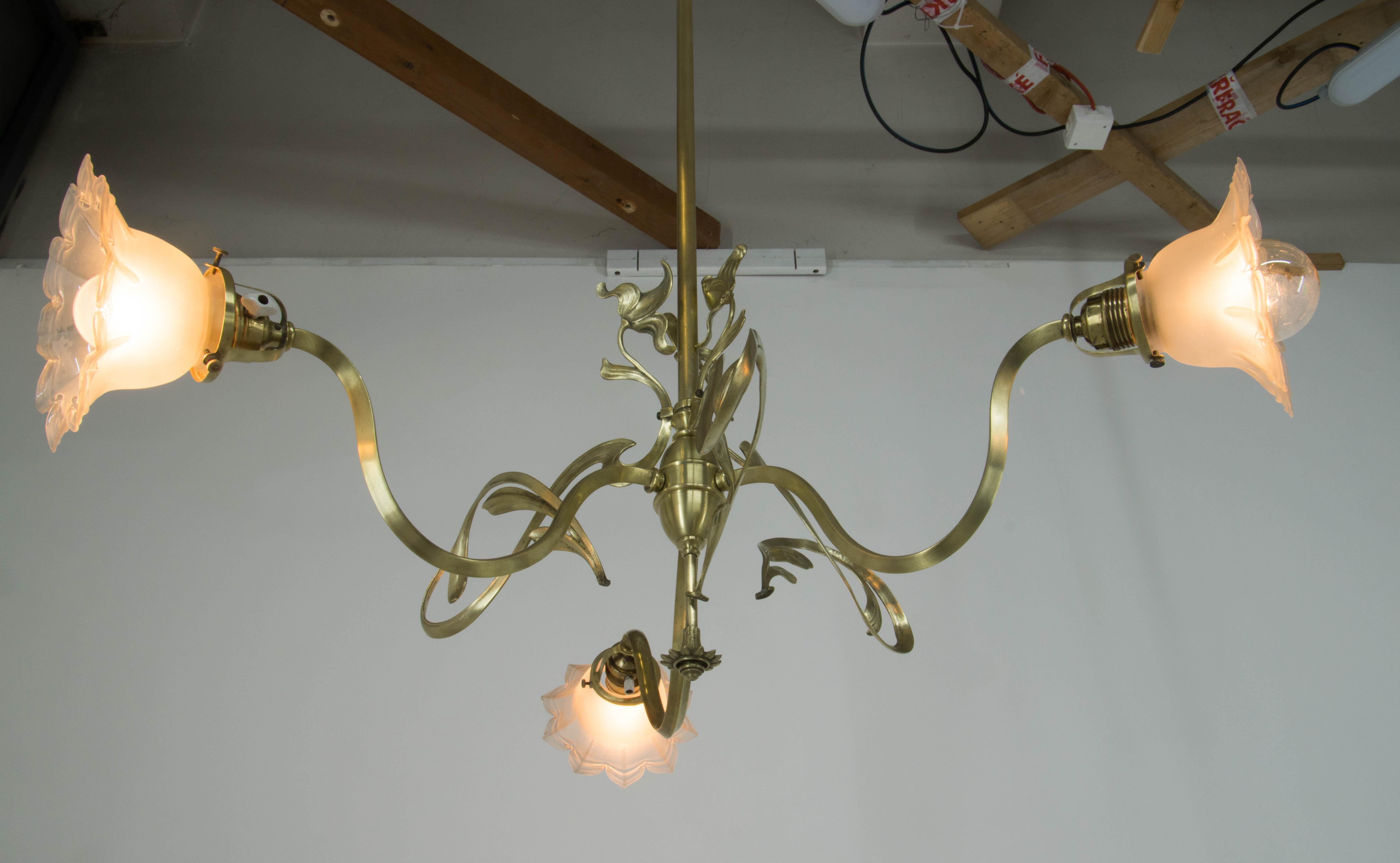 Brass Art Nouveau Chandelier, 1900s 5