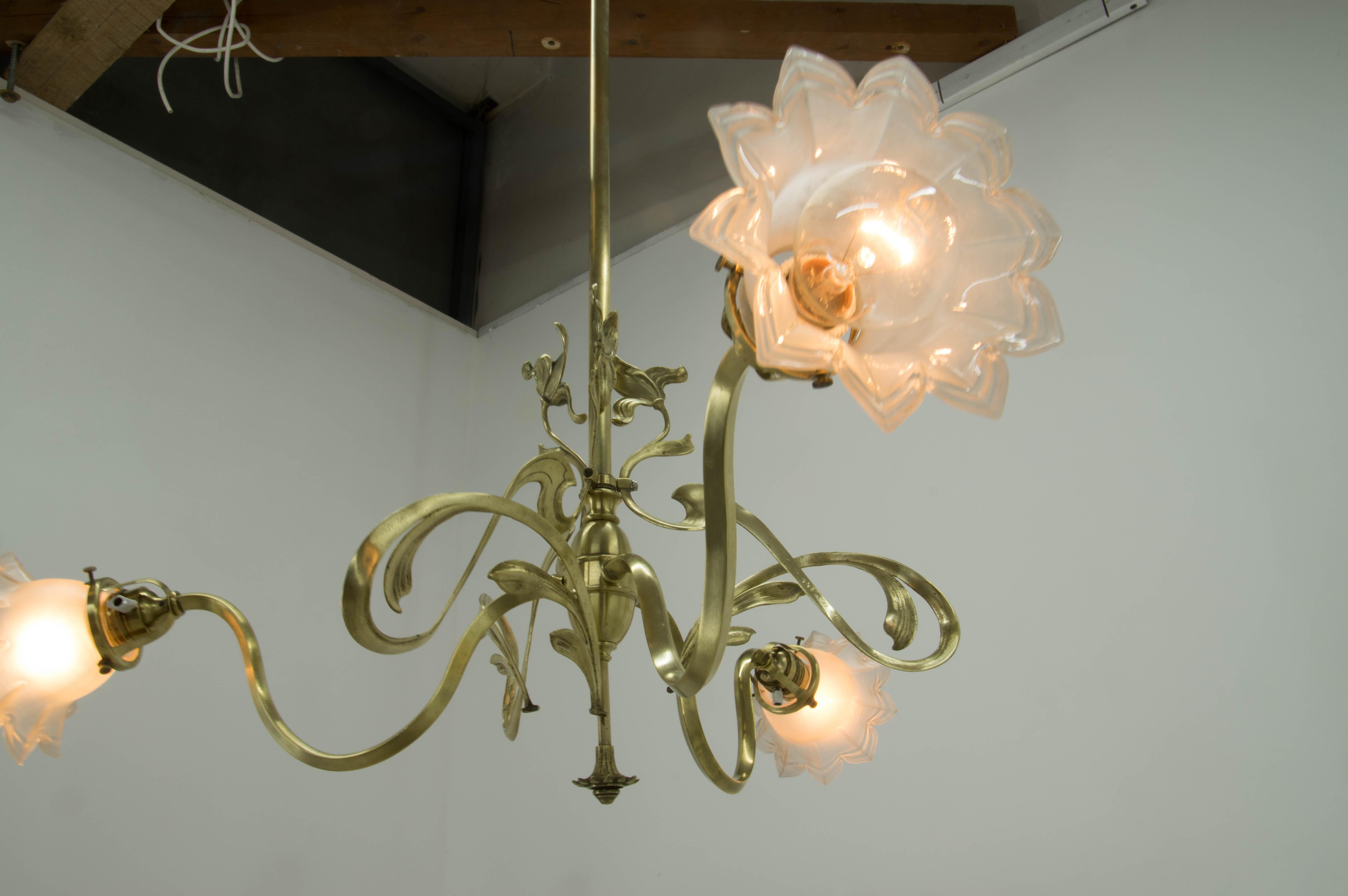 Brass Art Nouveau Chandelier, 1900s 7