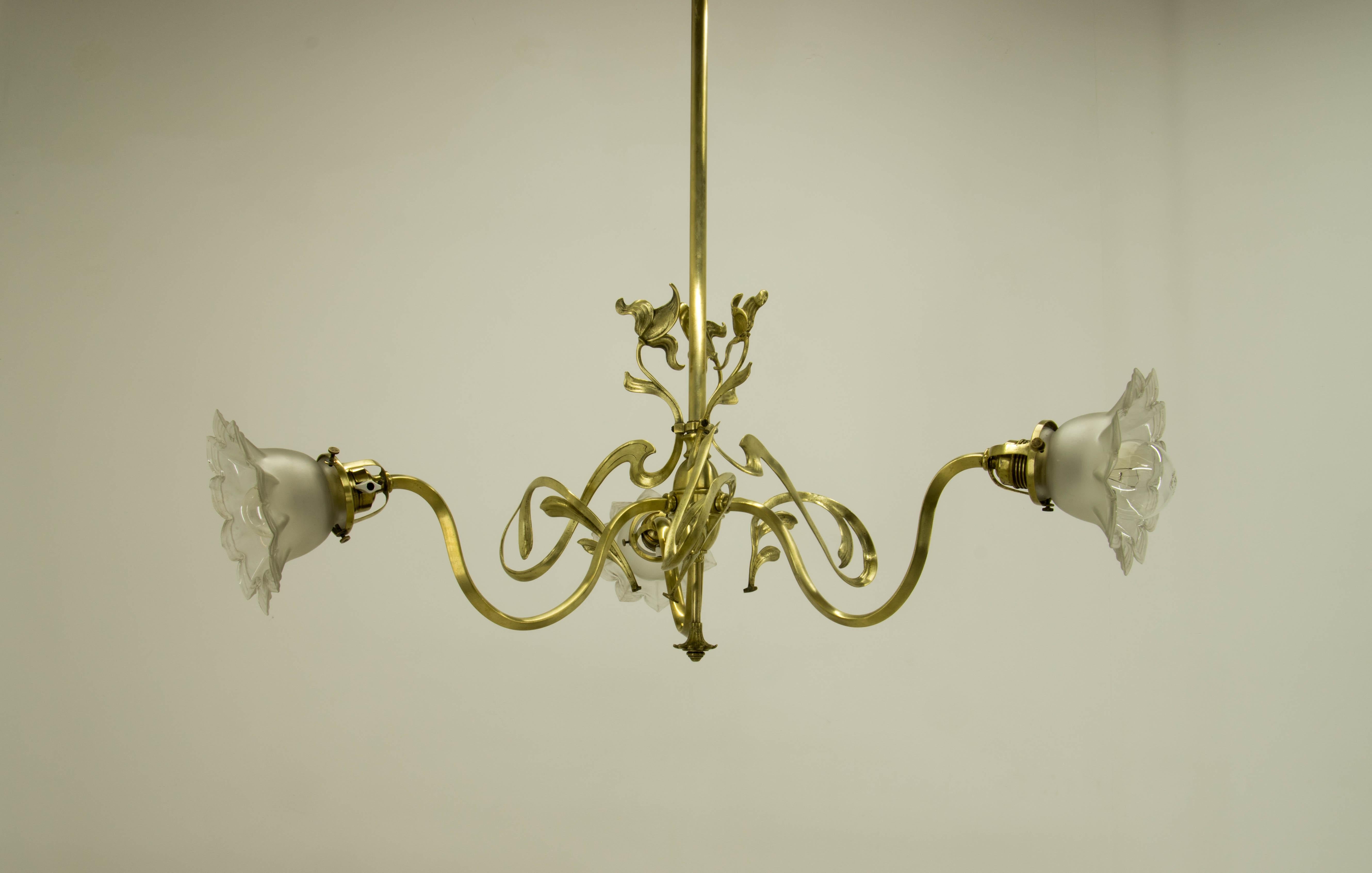 Austrian Brass Art Nouveau Chandelier, 1900s