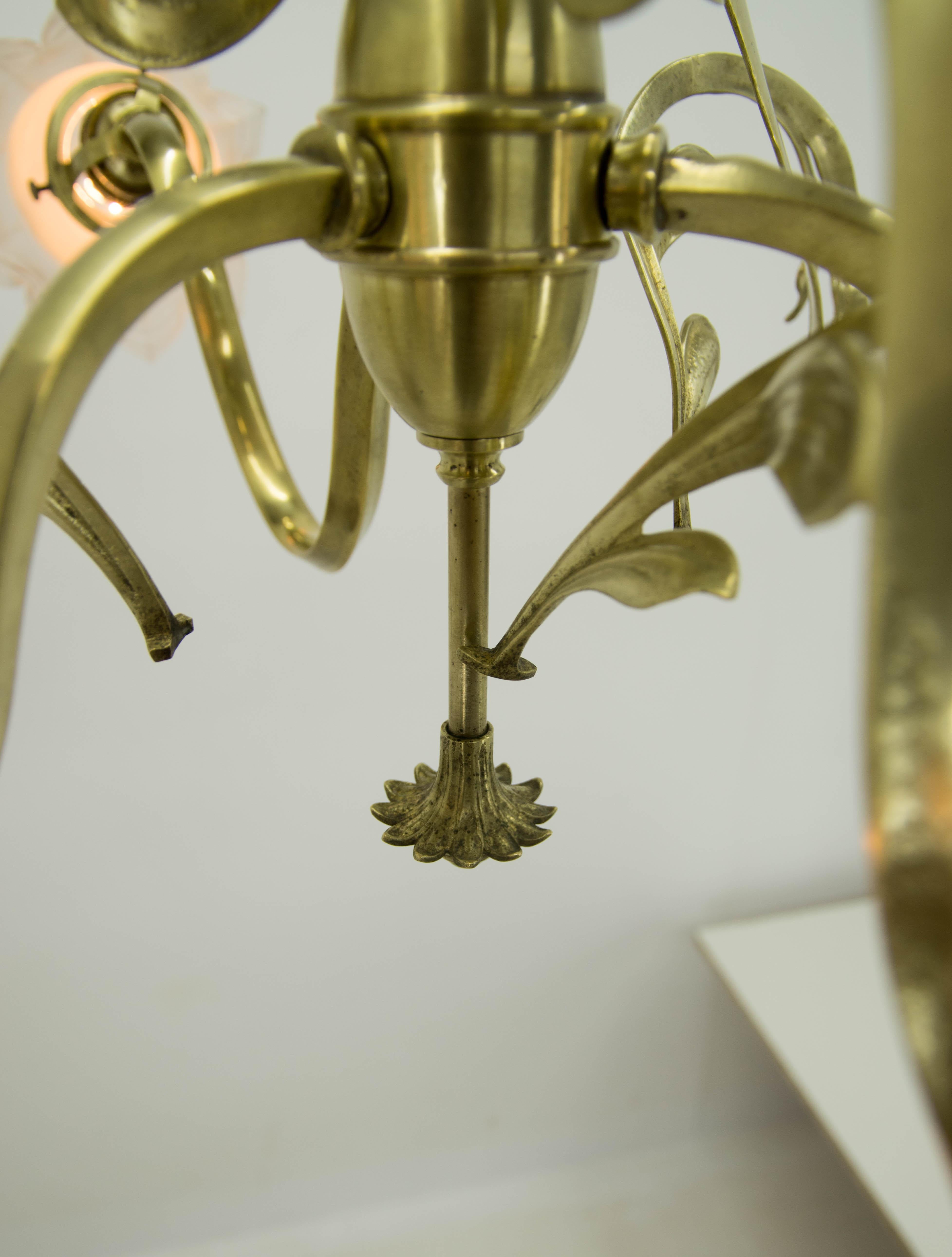 Brass Art Nouveau Chandelier, 1900s 1