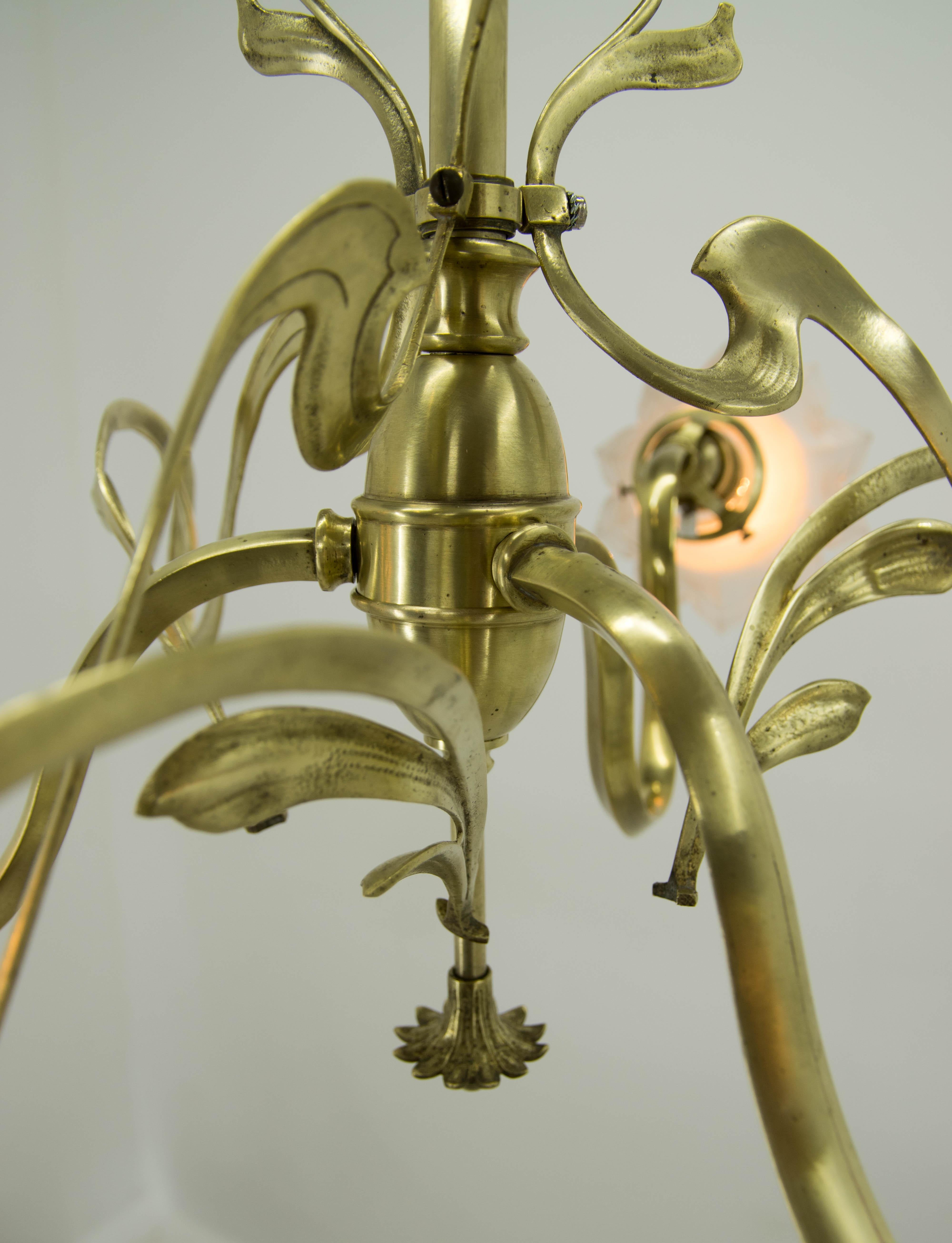 Brass Art Nouveau Chandelier, 1900s 2