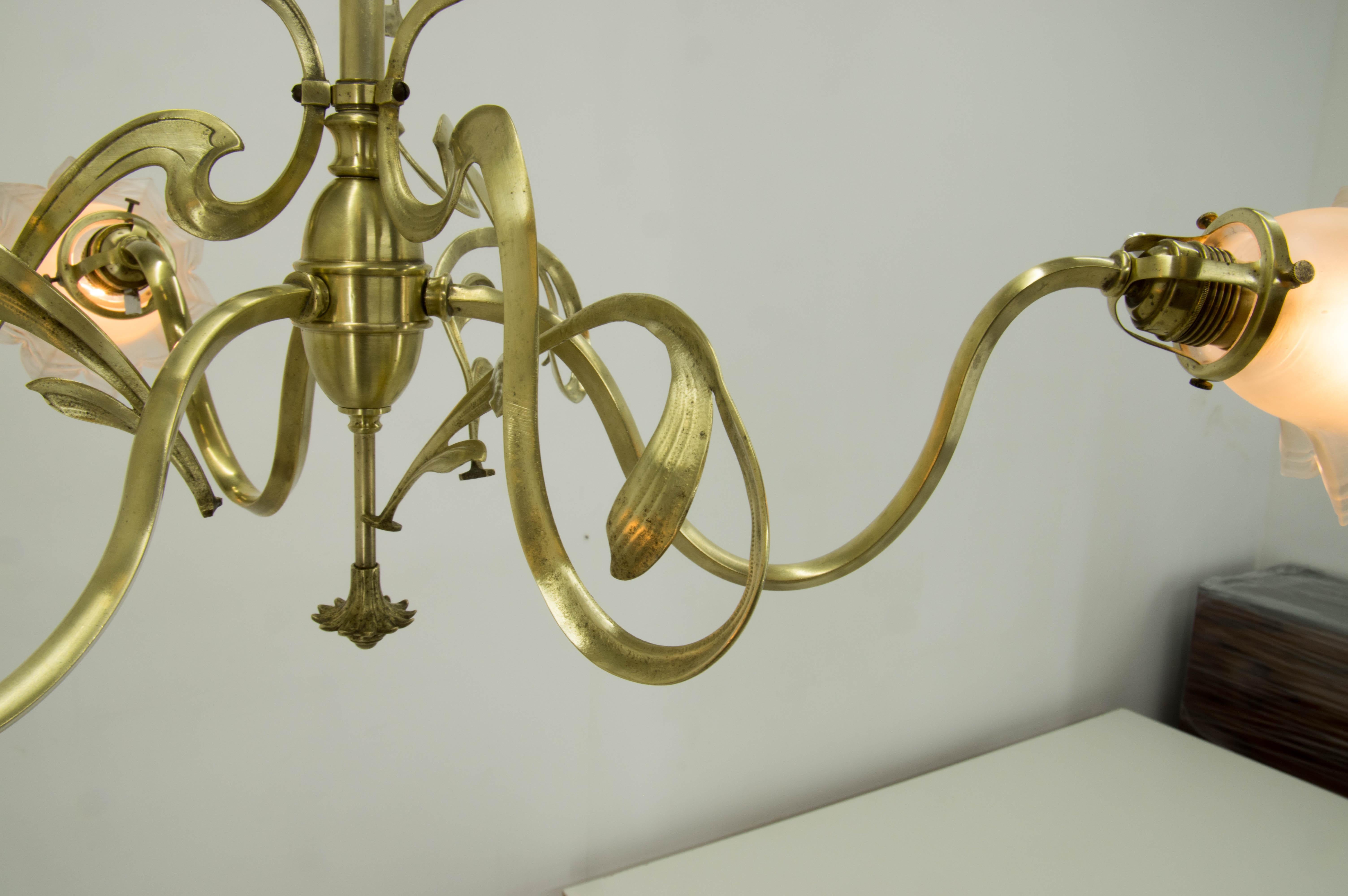 Brass Art Nouveau Chandelier, 1900s 2