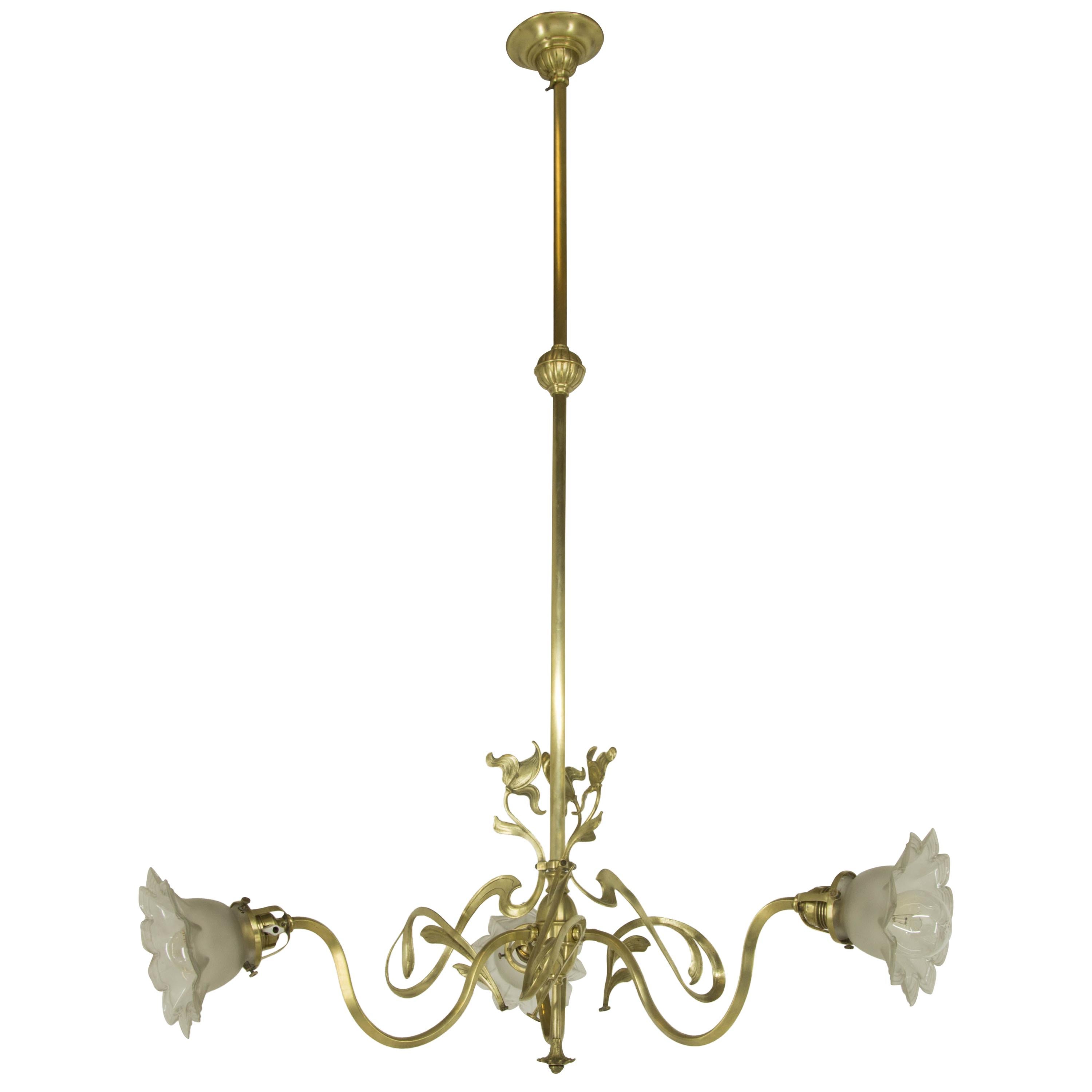 Brass Art Nouveau Chandelier, 1900s