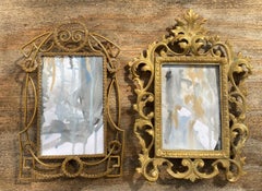 Cornice in ottone Art Nouveau + cornice rococò con quadri contemporanei, una coppia