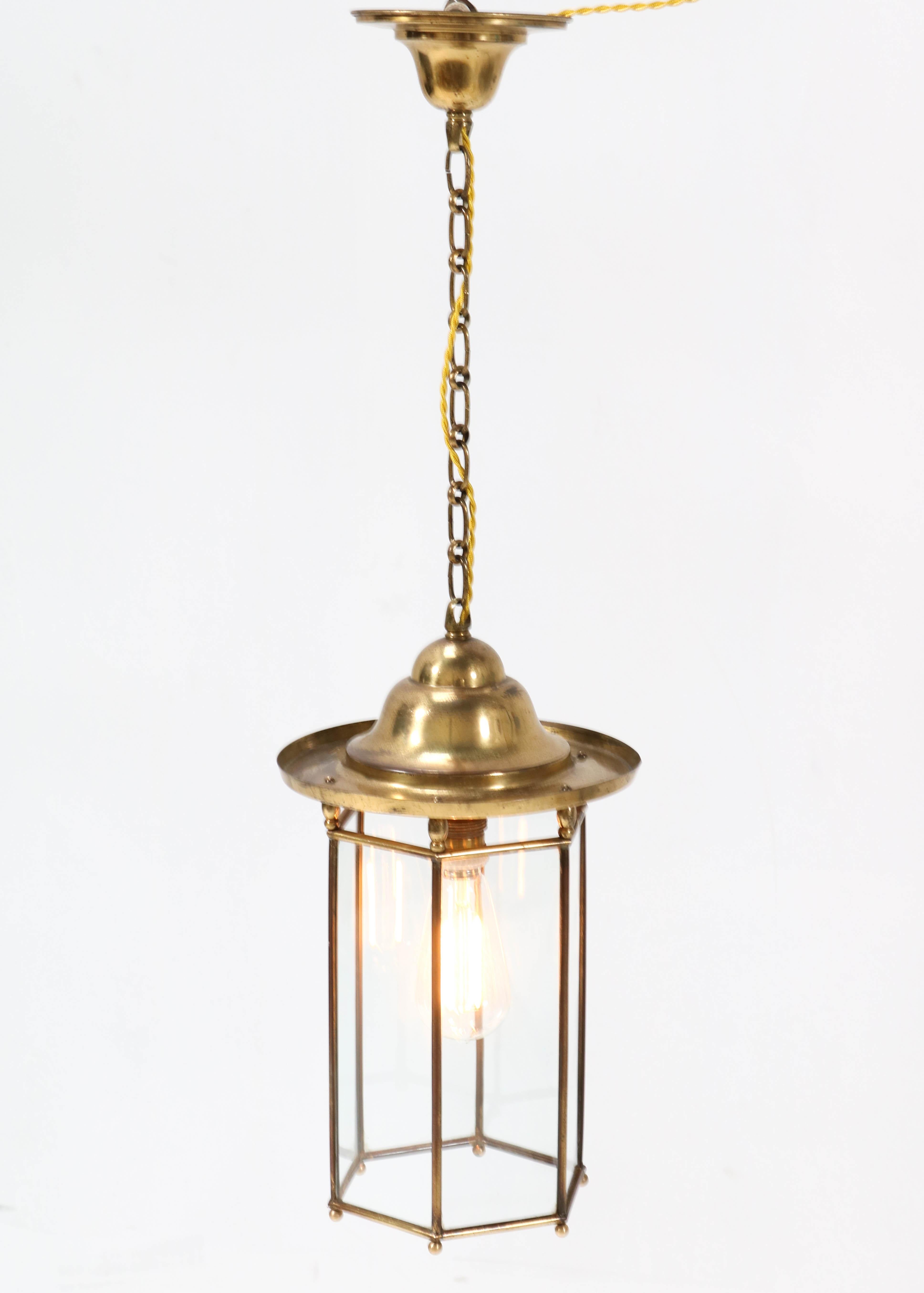 Brass Art Nouveau Lantern, 1900s In Good Condition For Sale In Amsterdam, NL