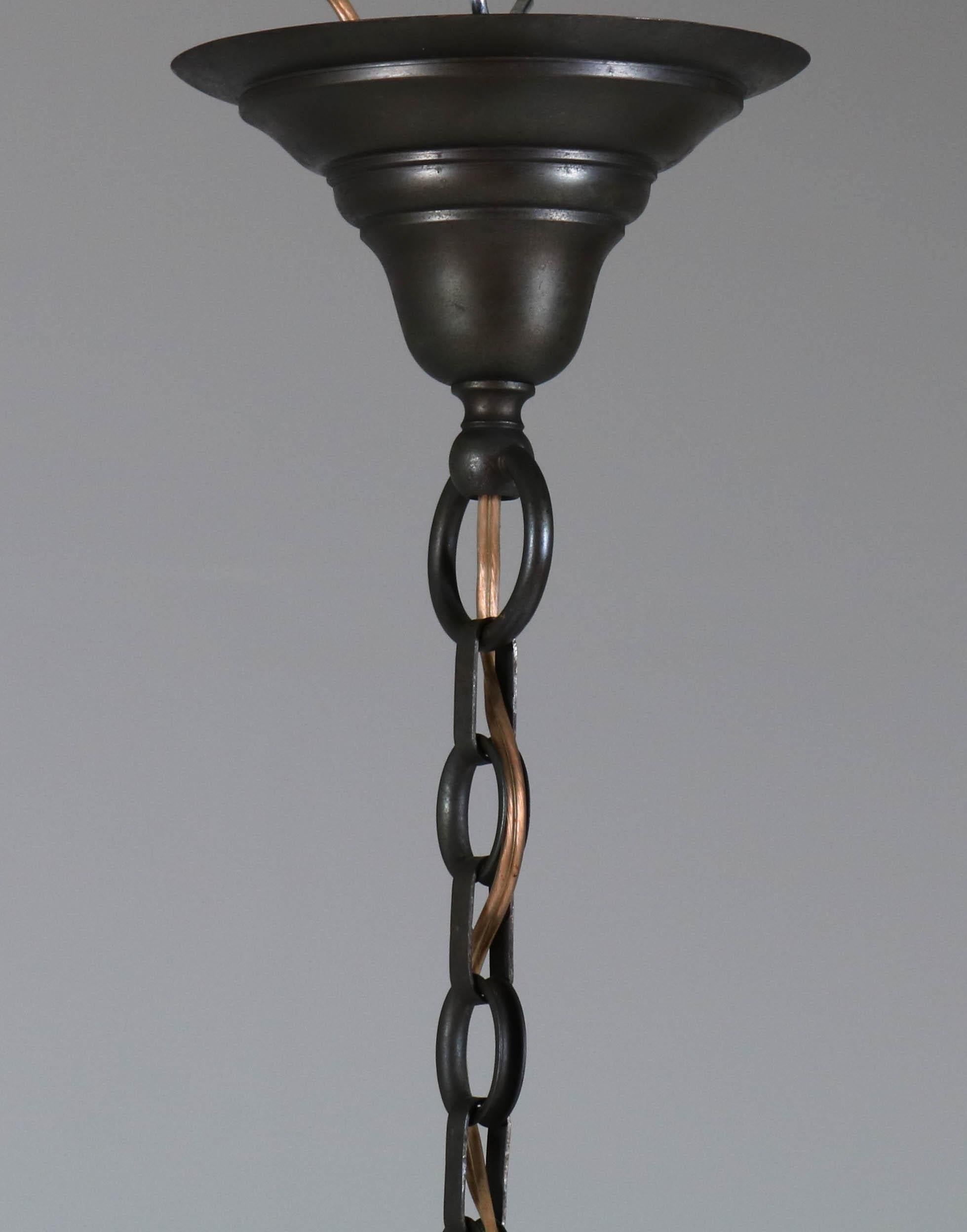 Beveled Brass Art Nouveau Lantern or Pendant Lamp with Petrol Glass Shade, 1900s For Sale