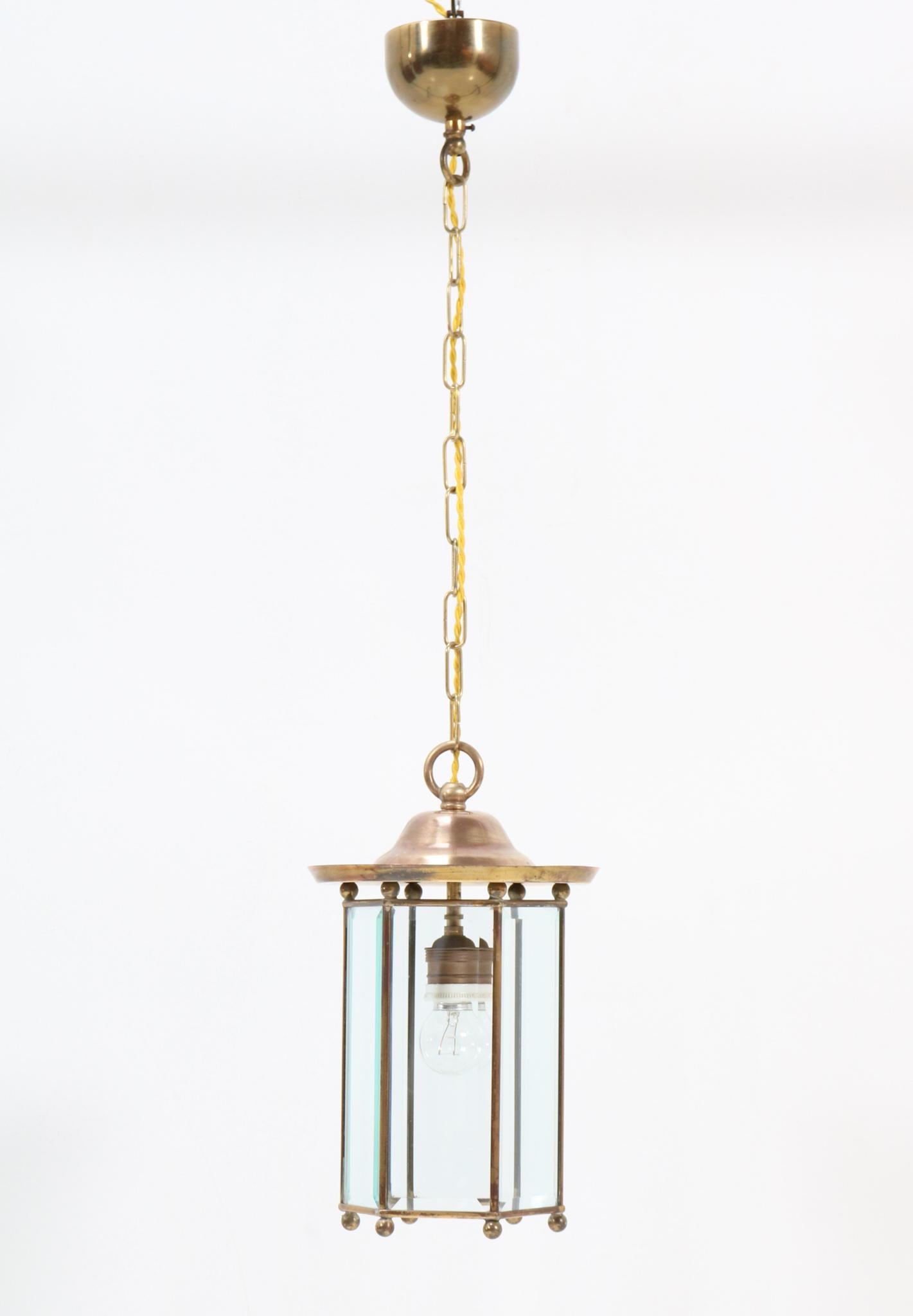 Brass Art Nouveau Lantern with Glass, 1900s For Sale 4