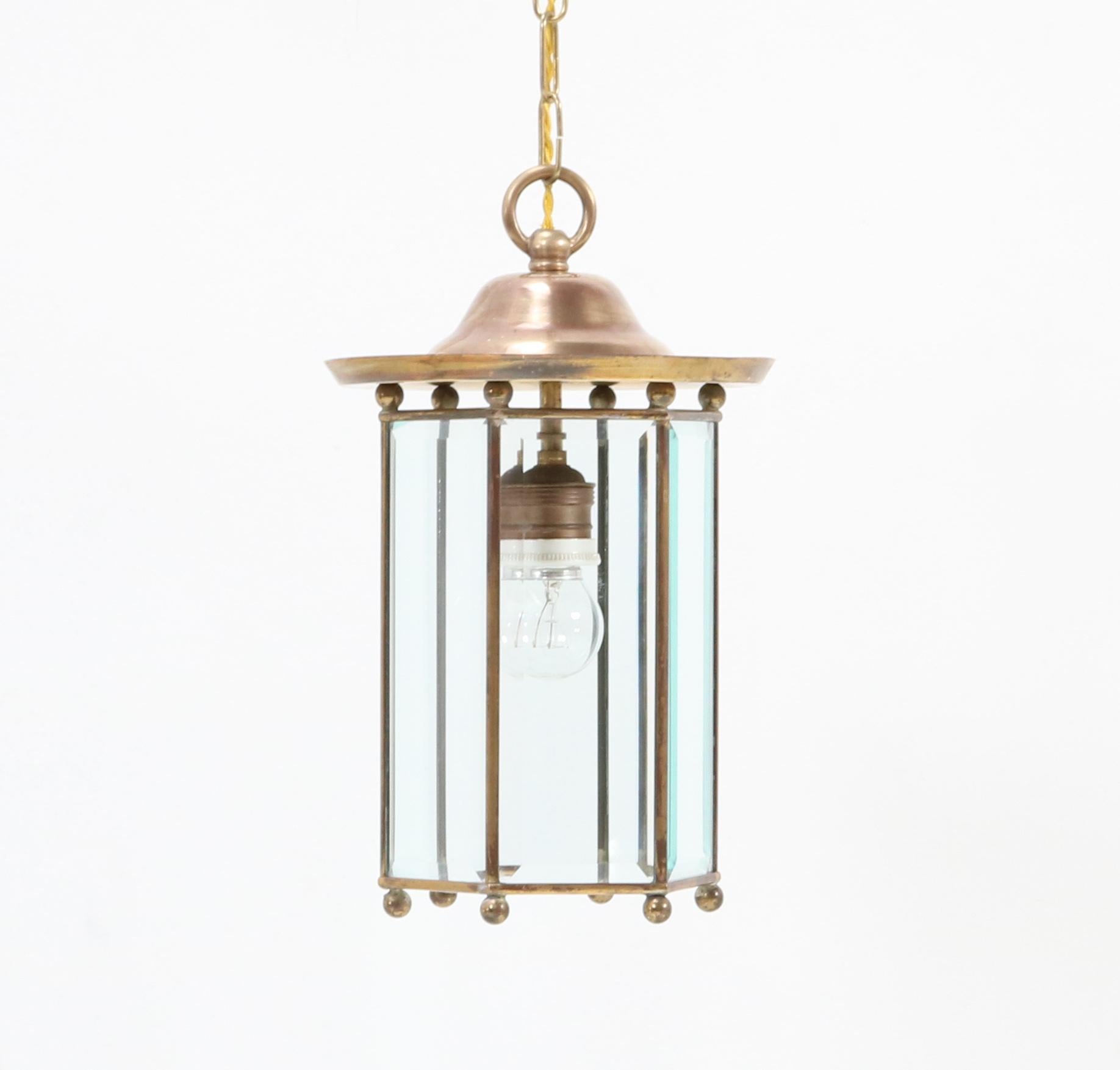 Brass Art Nouveau Lantern with Glass, 1900s For Sale 5