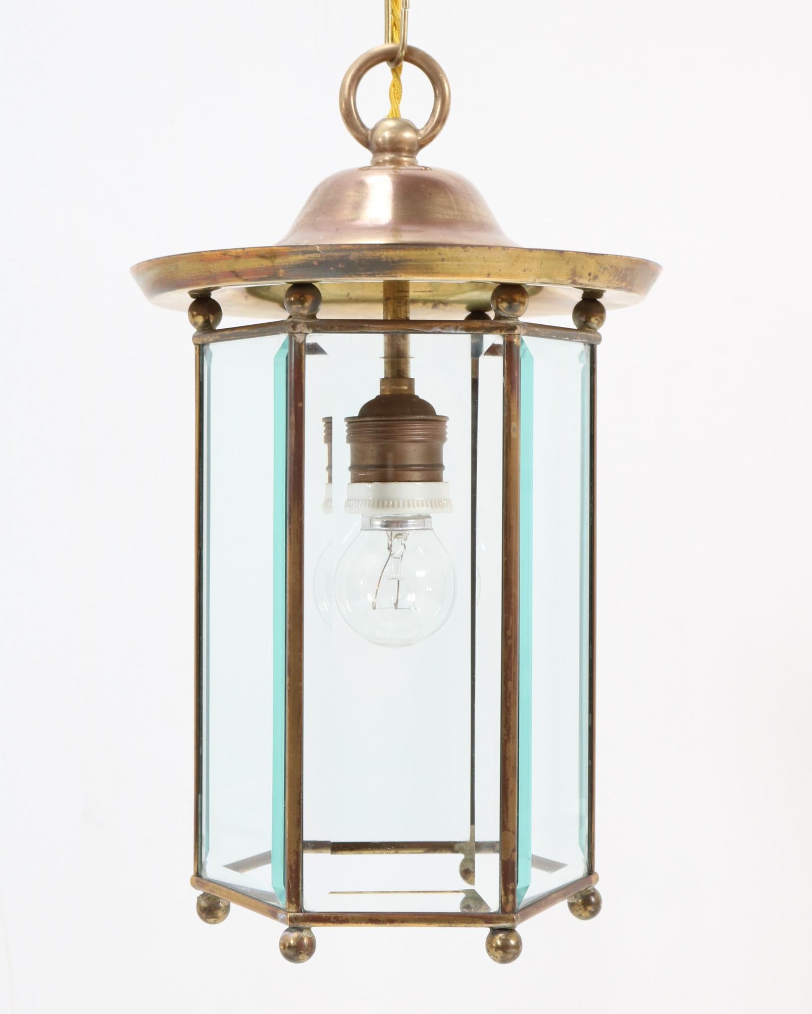 Brass Art Nouveau Lantern with Glass, 1900s For Sale 6