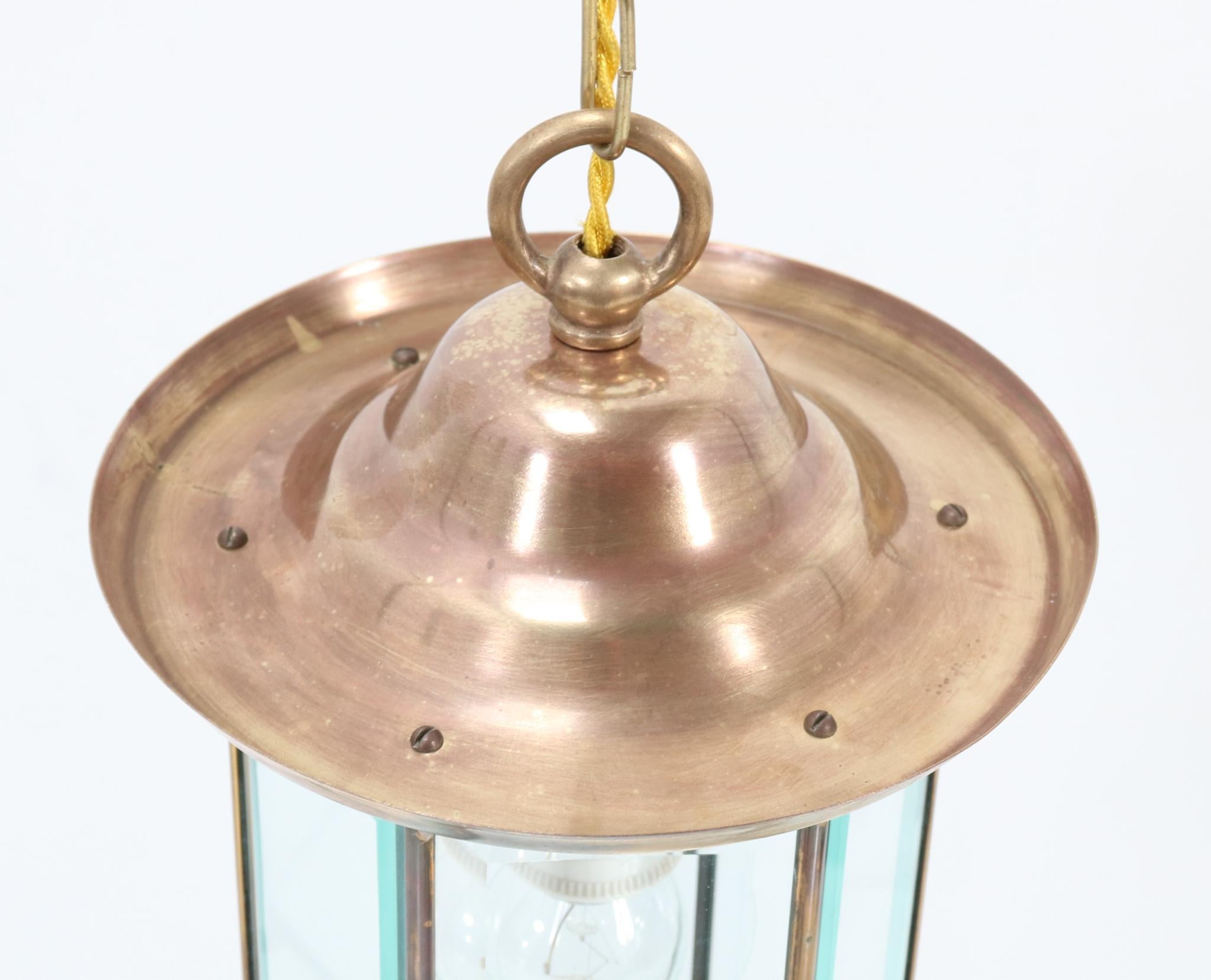 Brass Art Nouveau Lantern with Glass, 1900s For Sale 7