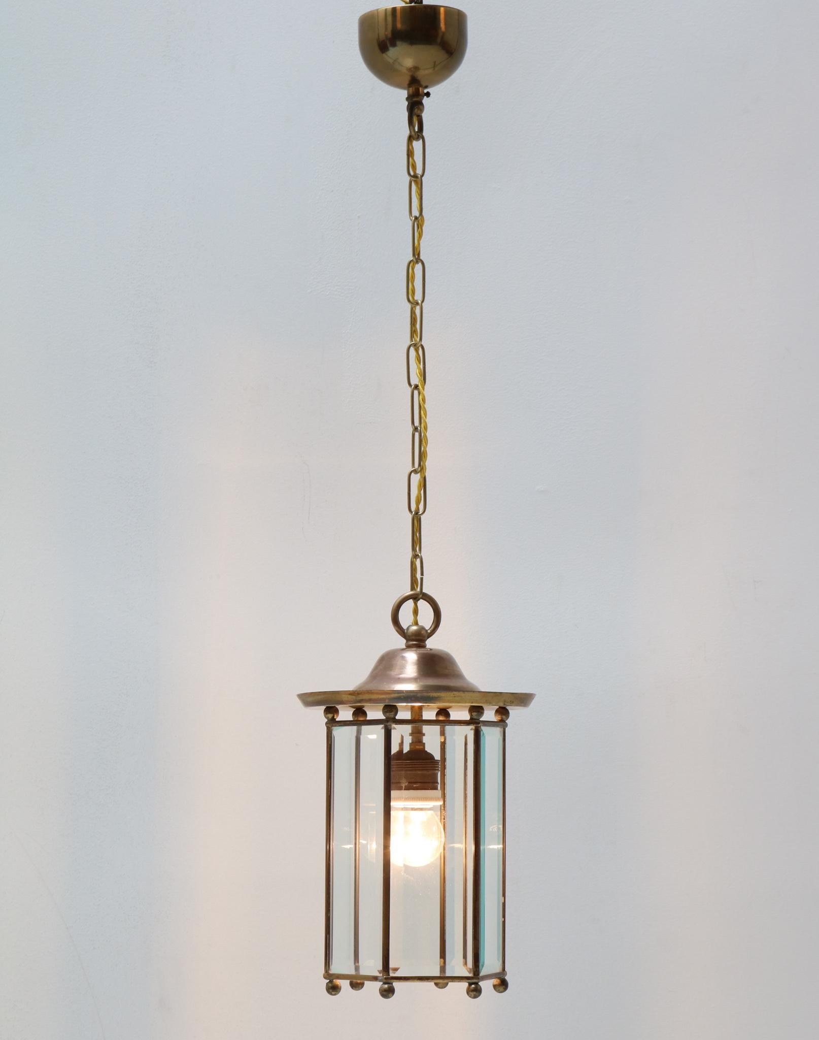 Brass Art Nouveau Lantern with Glass, 1900s For Sale 1
