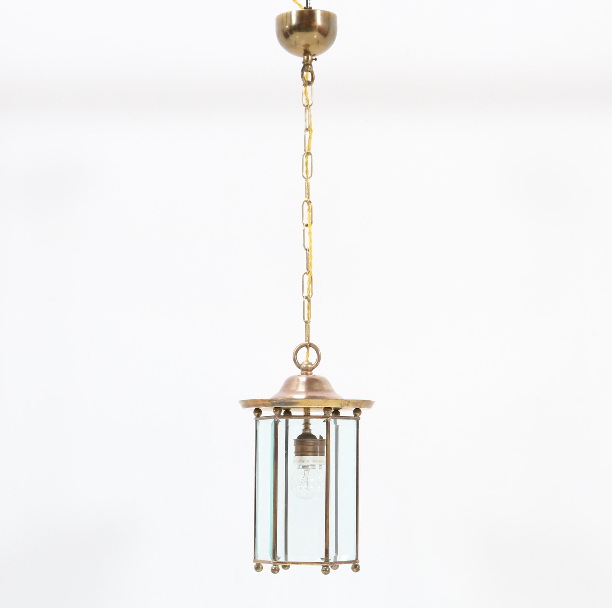 Brass Art Nouveau Lantern with Glass, 1900s For Sale 2