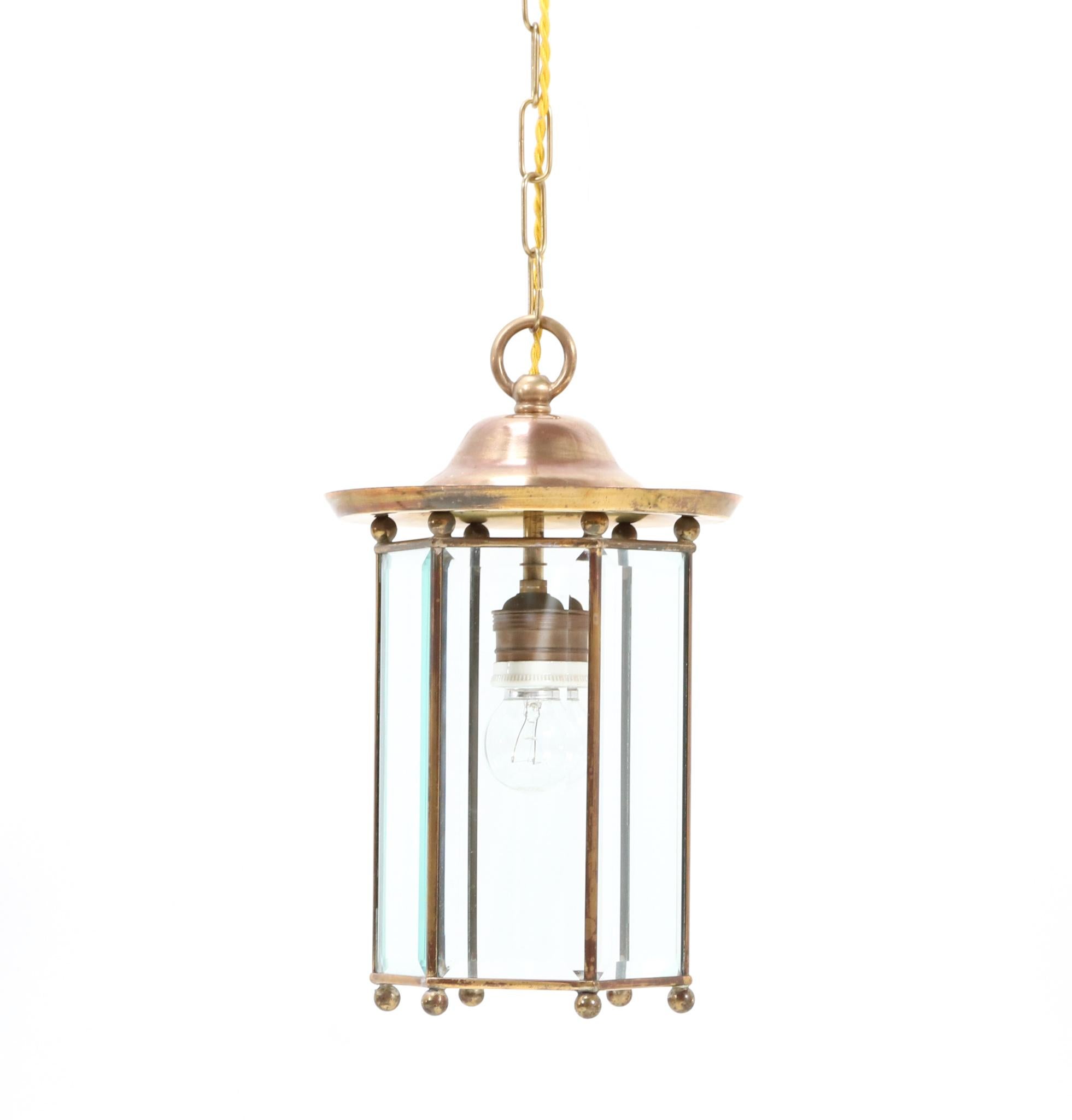 Brass Art Nouveau Lantern with Glass, 1900s For Sale 3