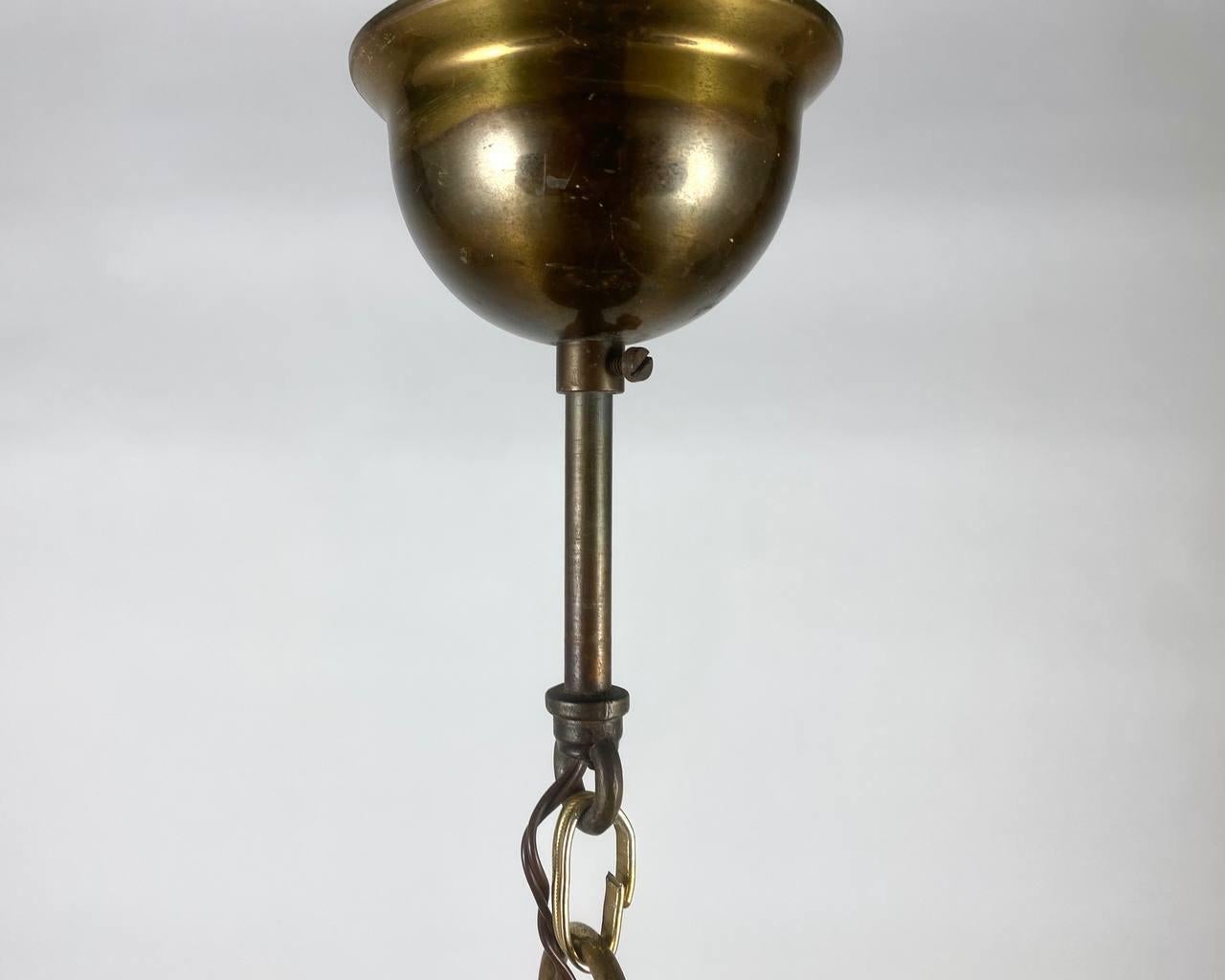 Brass Art Nouveau Lantern with Glass Panels Vintage Lighting For Sale 3