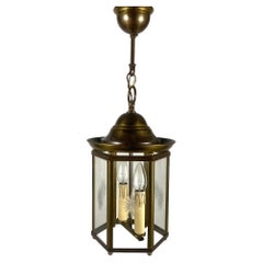 Brass Art Nouveau Lantern with Glass Panels Vintage Lighting