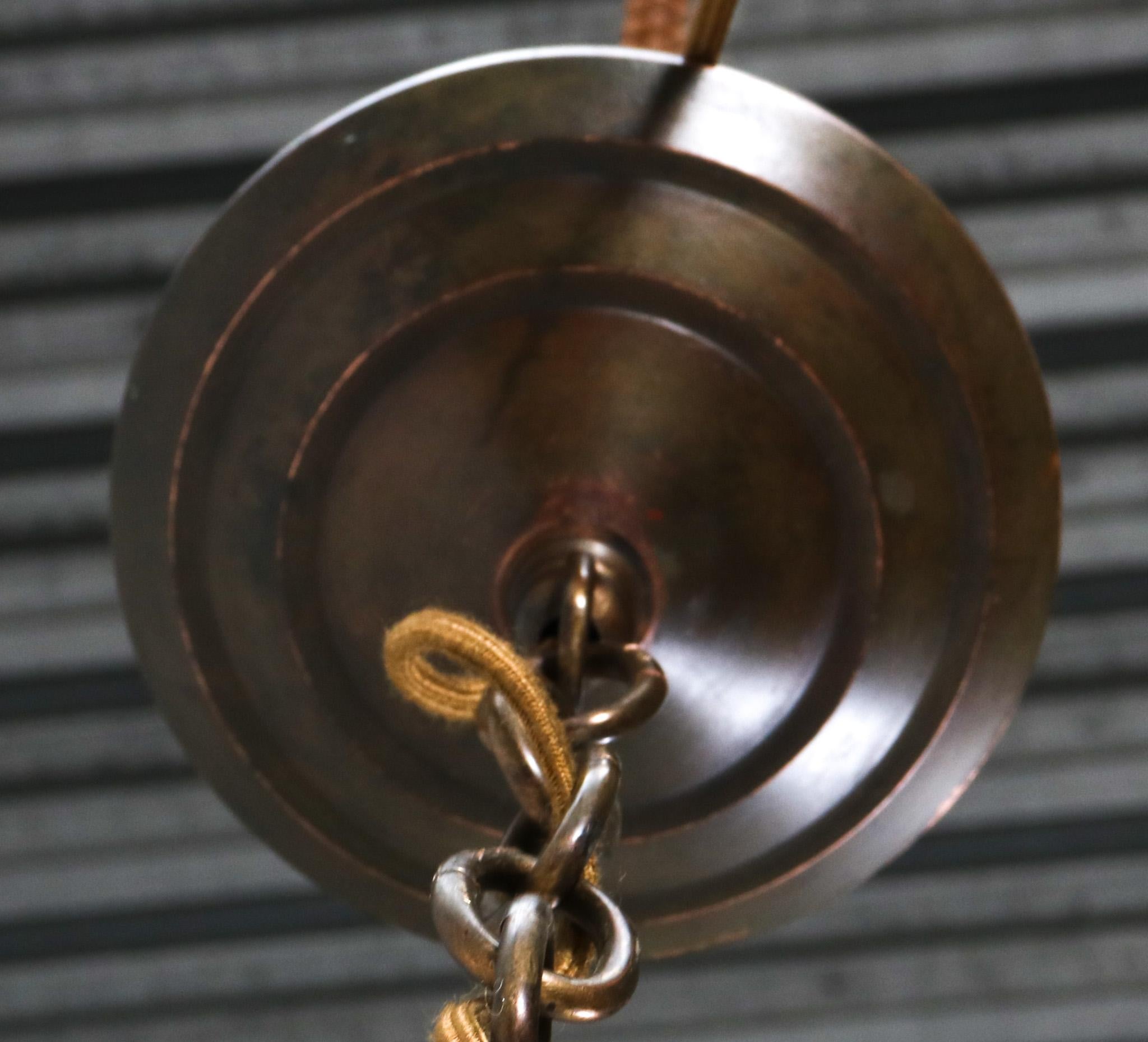 Patinated Brass Art Nouveau Pendant Lamp with XL Shade