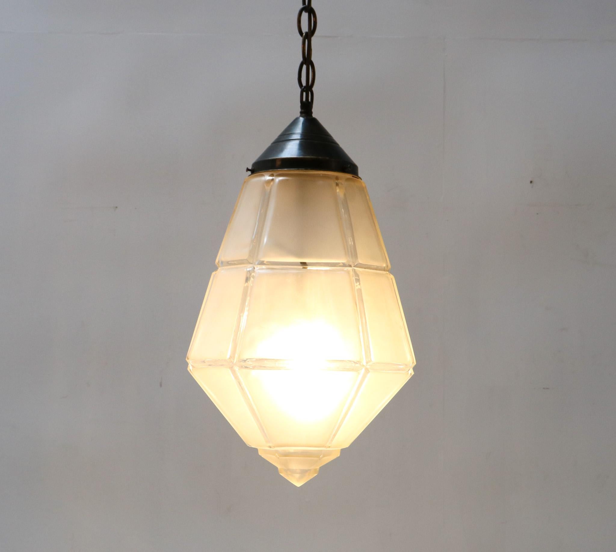 Early 20th Century Brass Art Nouveau Pendant Lamp with XL Shade