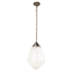 Brass Art Nouveau Pendant Lamp with XL Shade