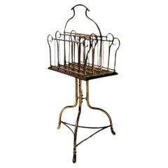 Antique Brass Art Nouveau Revolving Magazine Rack, 1900s