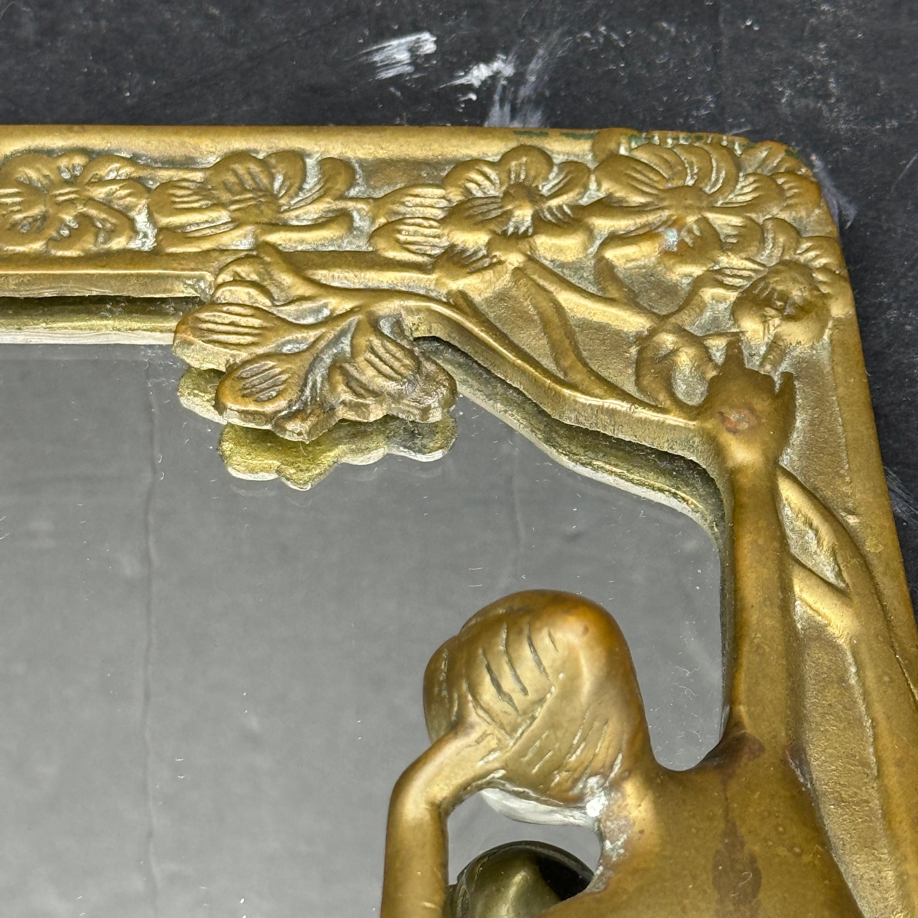 Cast Brass Art Nouveau Table Vanity Mirror