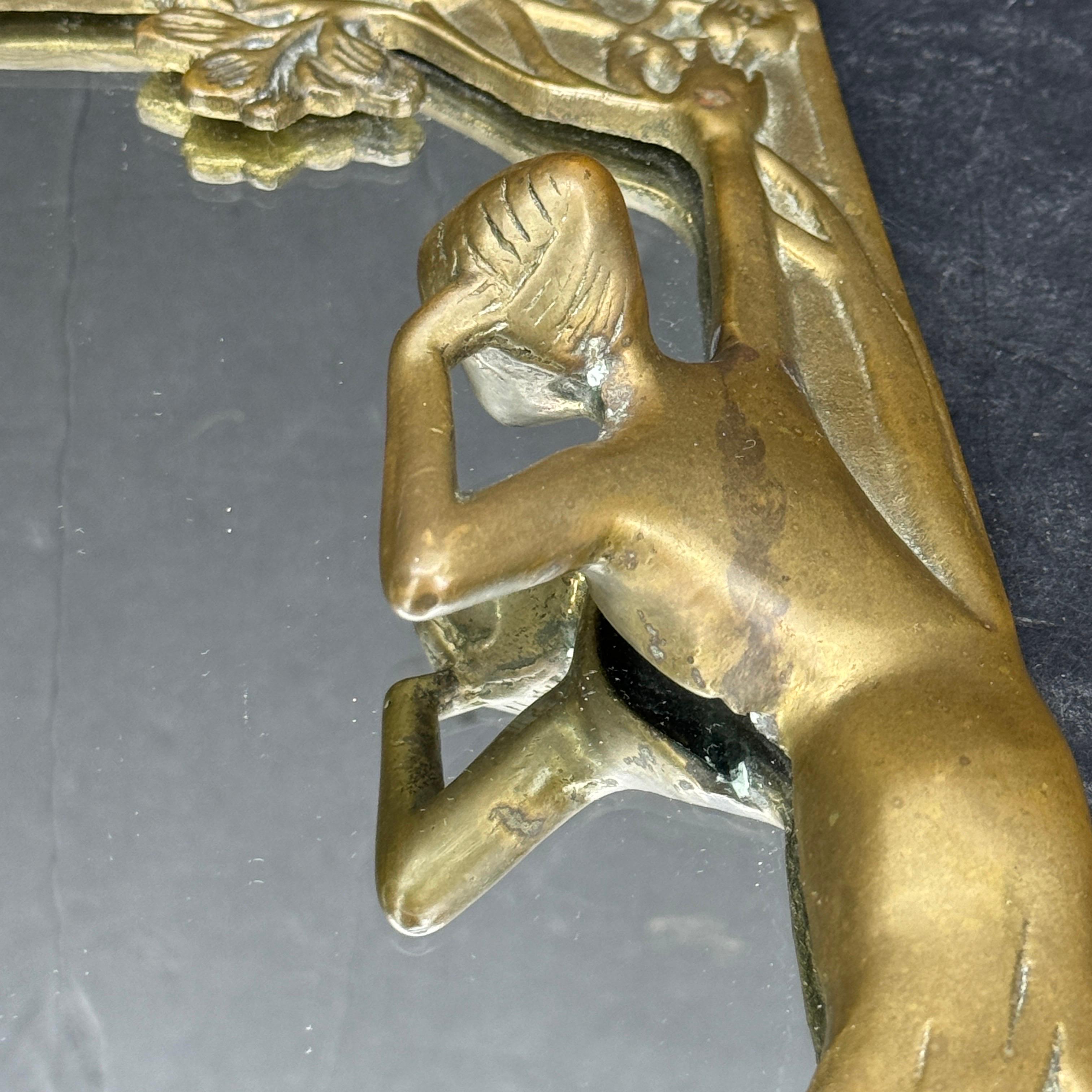 Brass Art Nouveau Table Vanity Mirror In Good Condition In Haddonfield, NJ