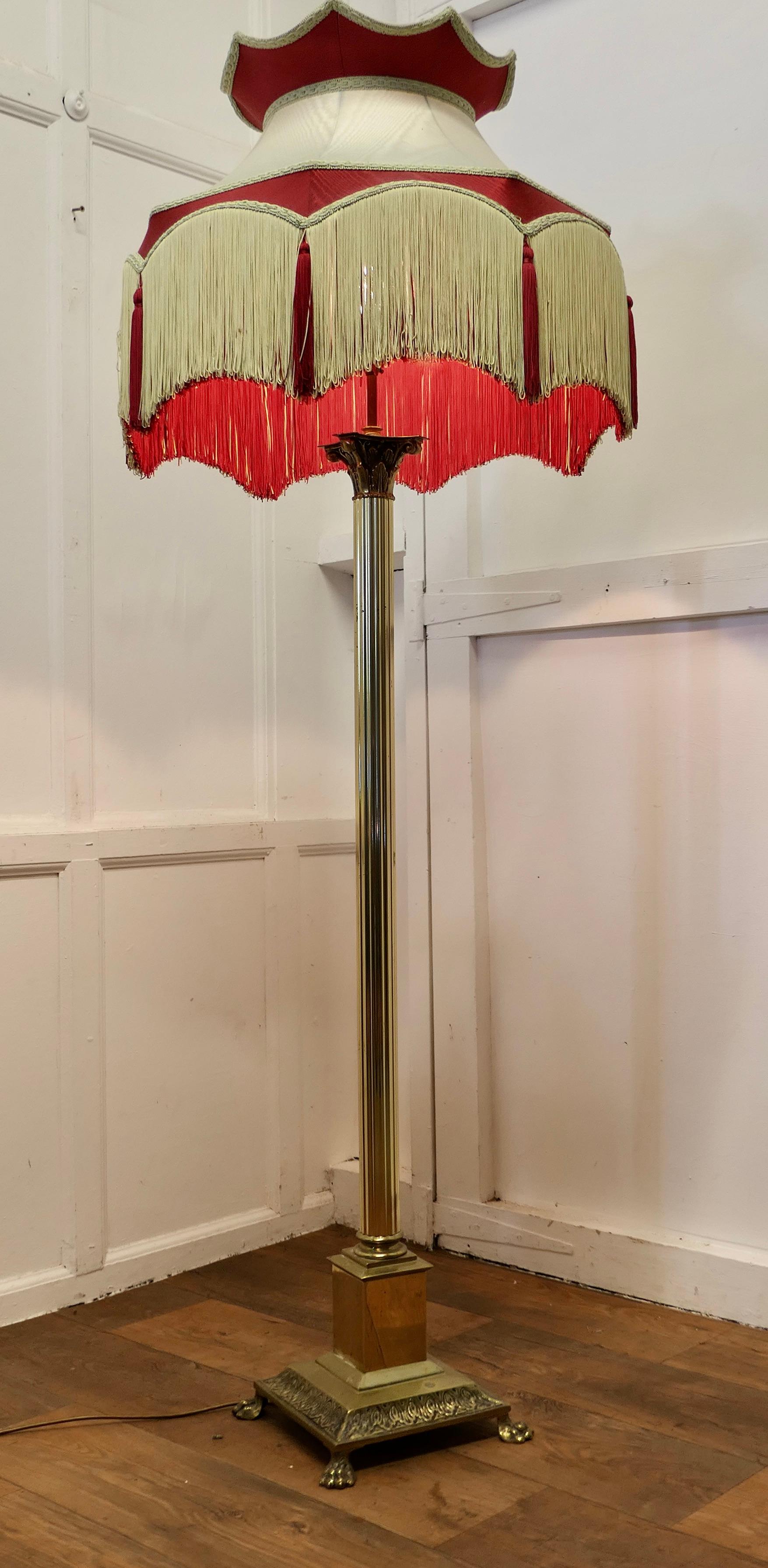 French Provincial Brass Arts and Crafts Floor Lamp, Hand made Shade     For Sale