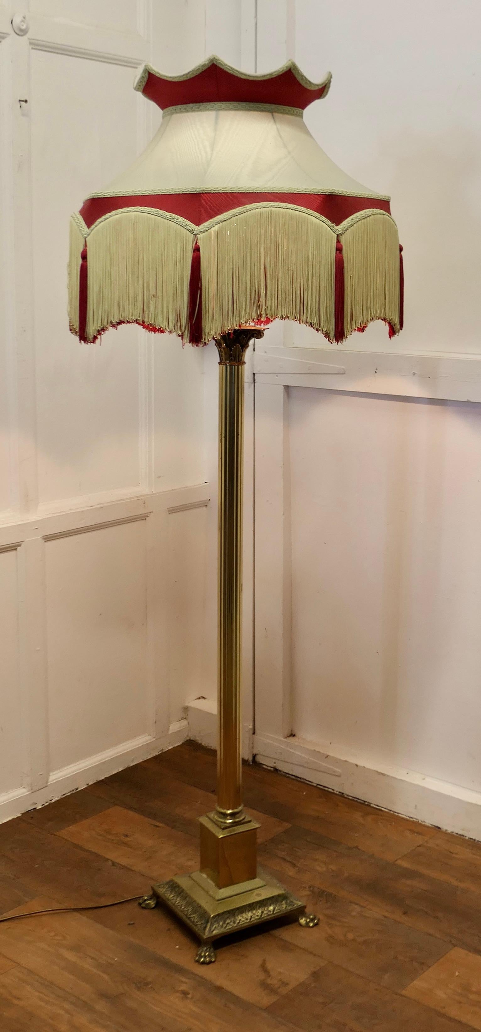 Brass Arts and Crafts Floor Lamp, Hand made Shade     In Good Condition For Sale In Chillerton, Isle of Wight