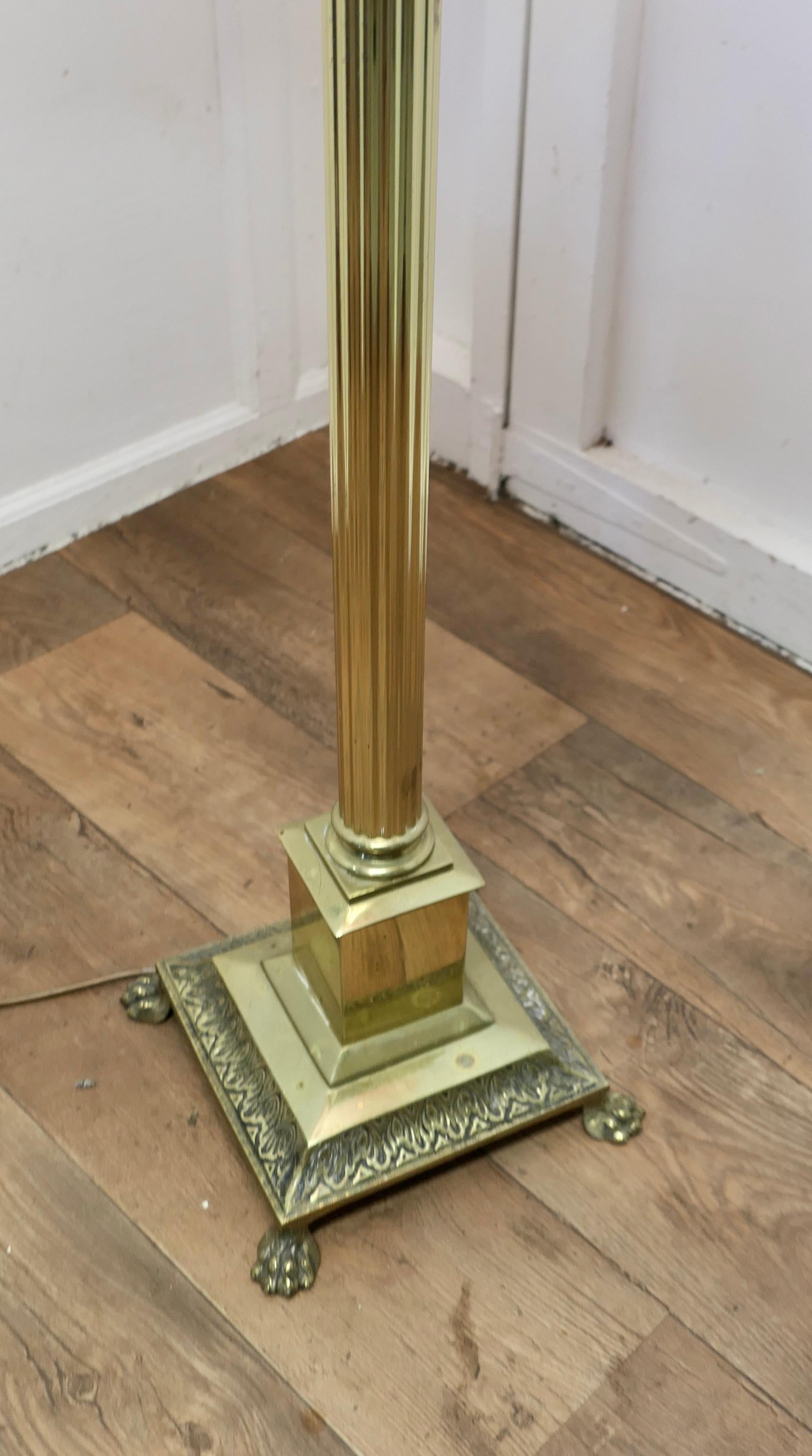 Brass Arts and Crafts Floor Lamp, Hand made Shade     For Sale 2