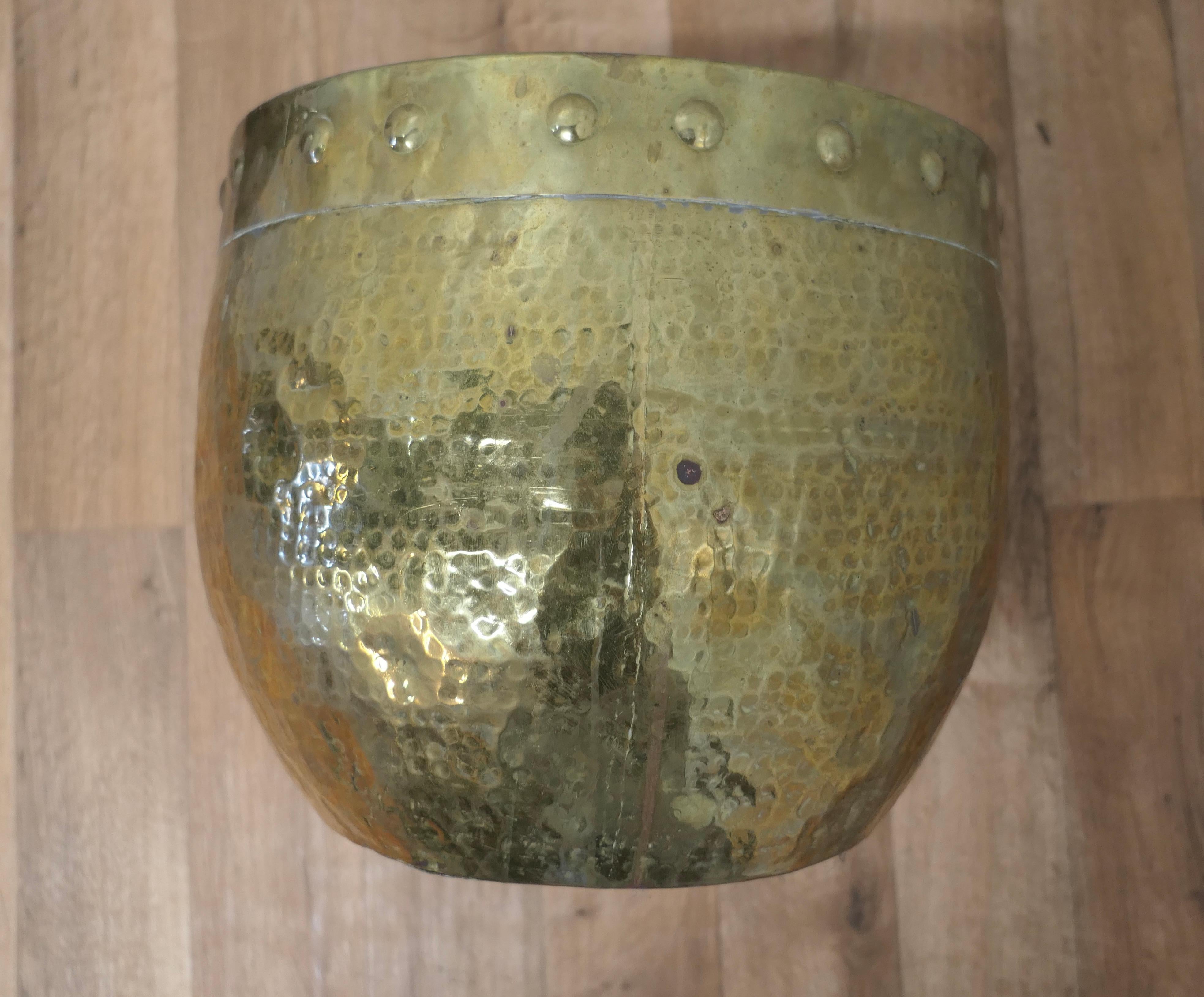 19th Century Brass Arts and Crafts Riveted Jardiniere   For Sale