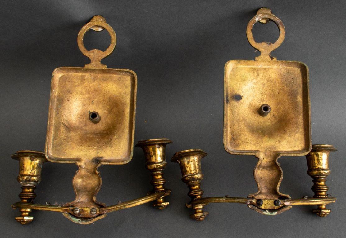 Brass Arts and Crafts Style Two Light Sconces In Good Condition For Sale In New York, NY