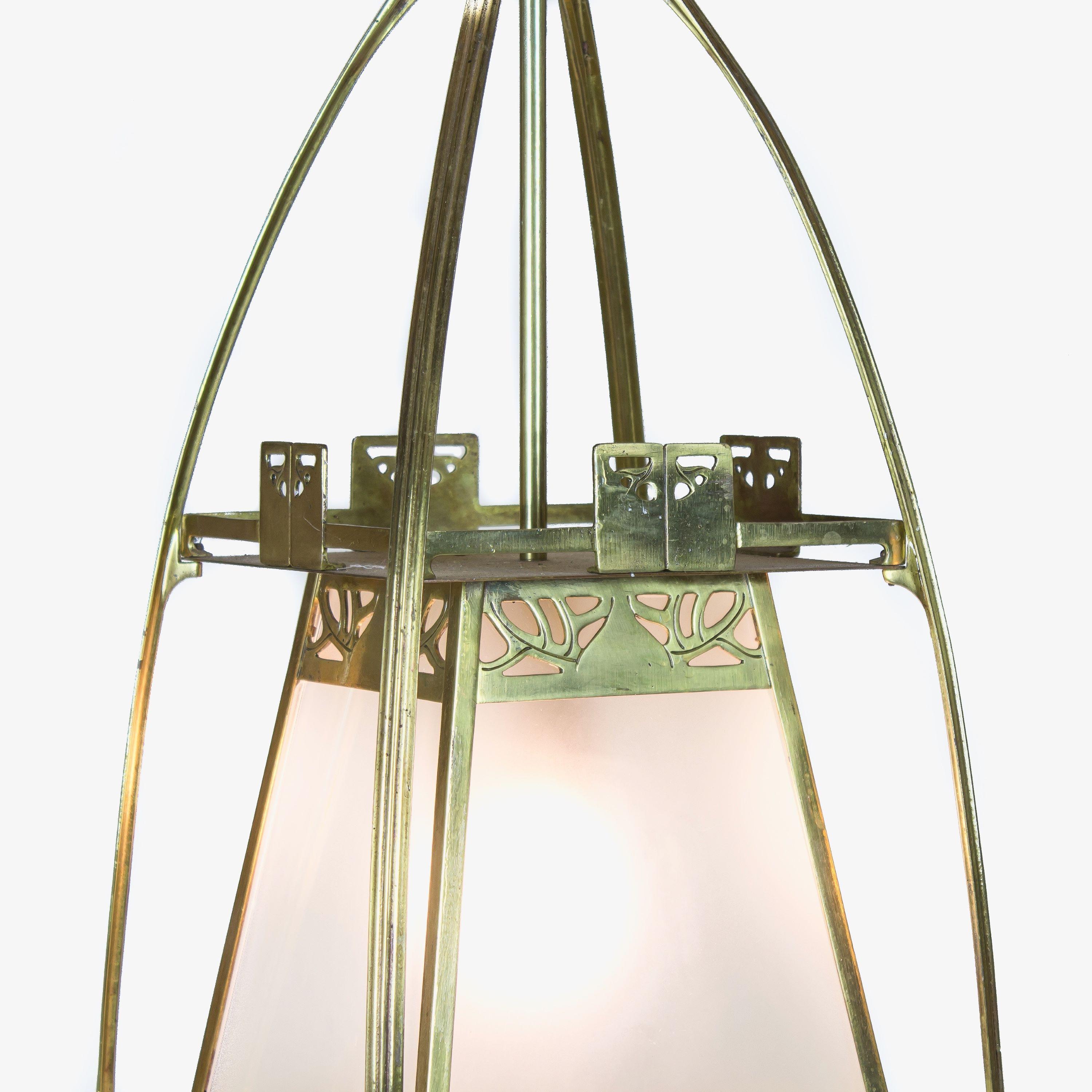 Frosted Brass Arts & Crafts Lantern For Sale