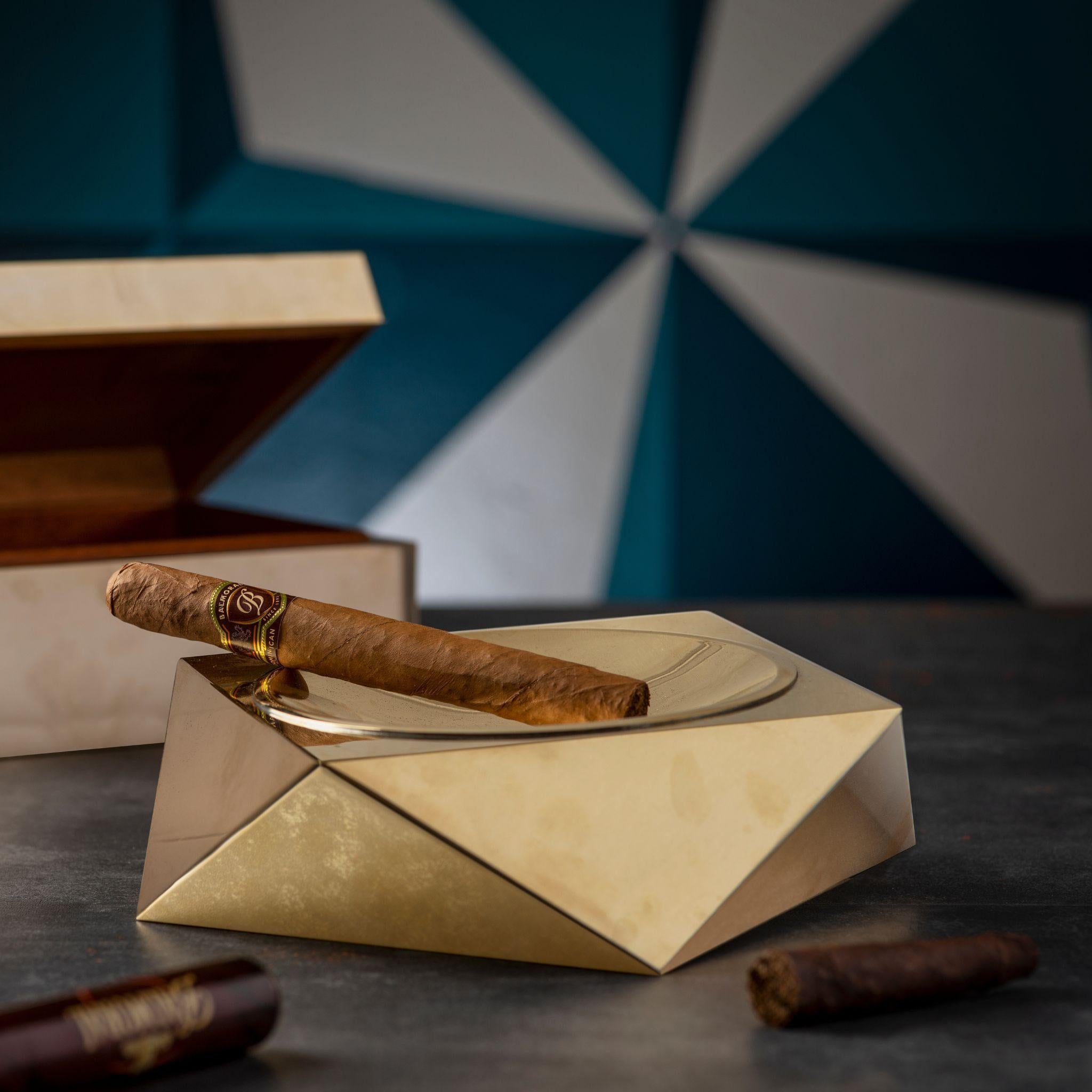 Italian Brucaliffo brass geometrical shaped ashtray For Sale