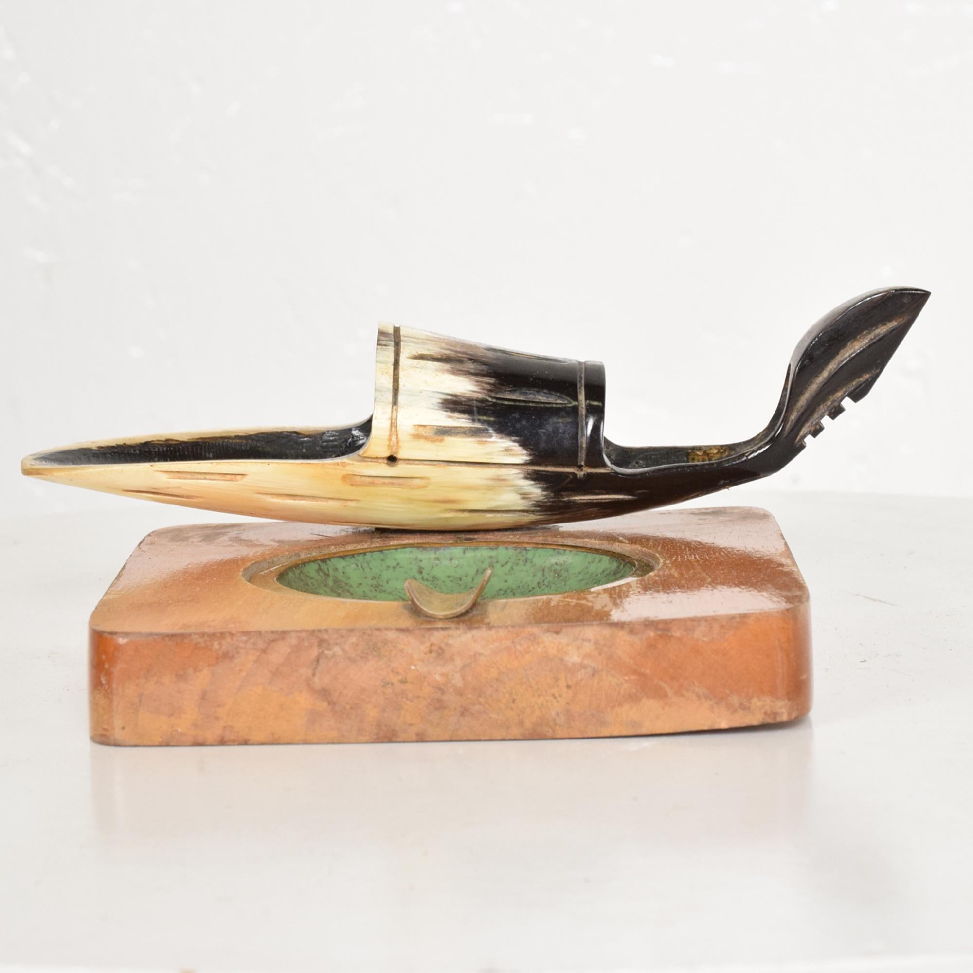 Brass Ashtray and Pipe Holder Stand in Natural Horn Fab Austrian Modernism 1950s In Good Condition In Chula Vista, CA