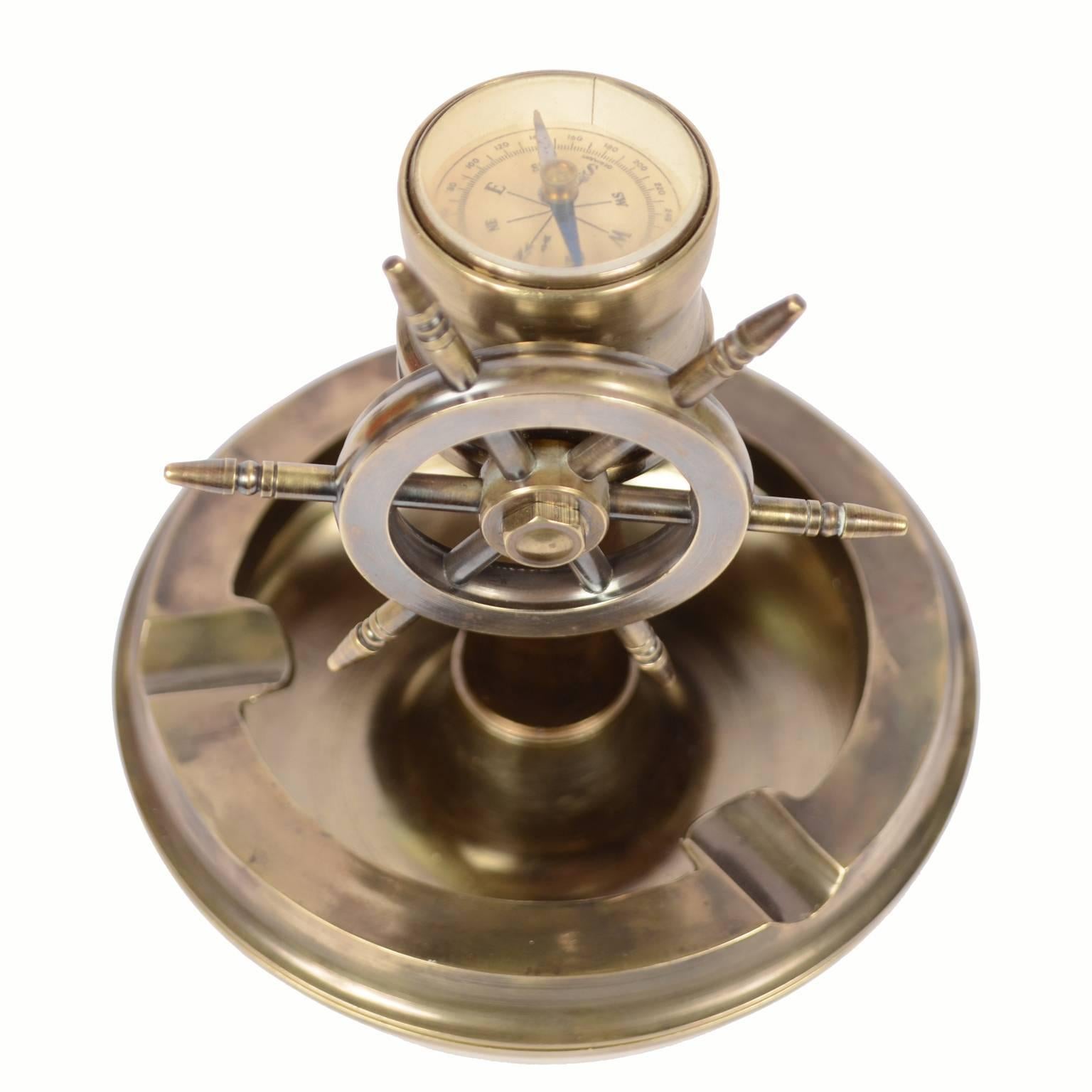 British Brass Ashtray with Rudder and Compass, 1950s