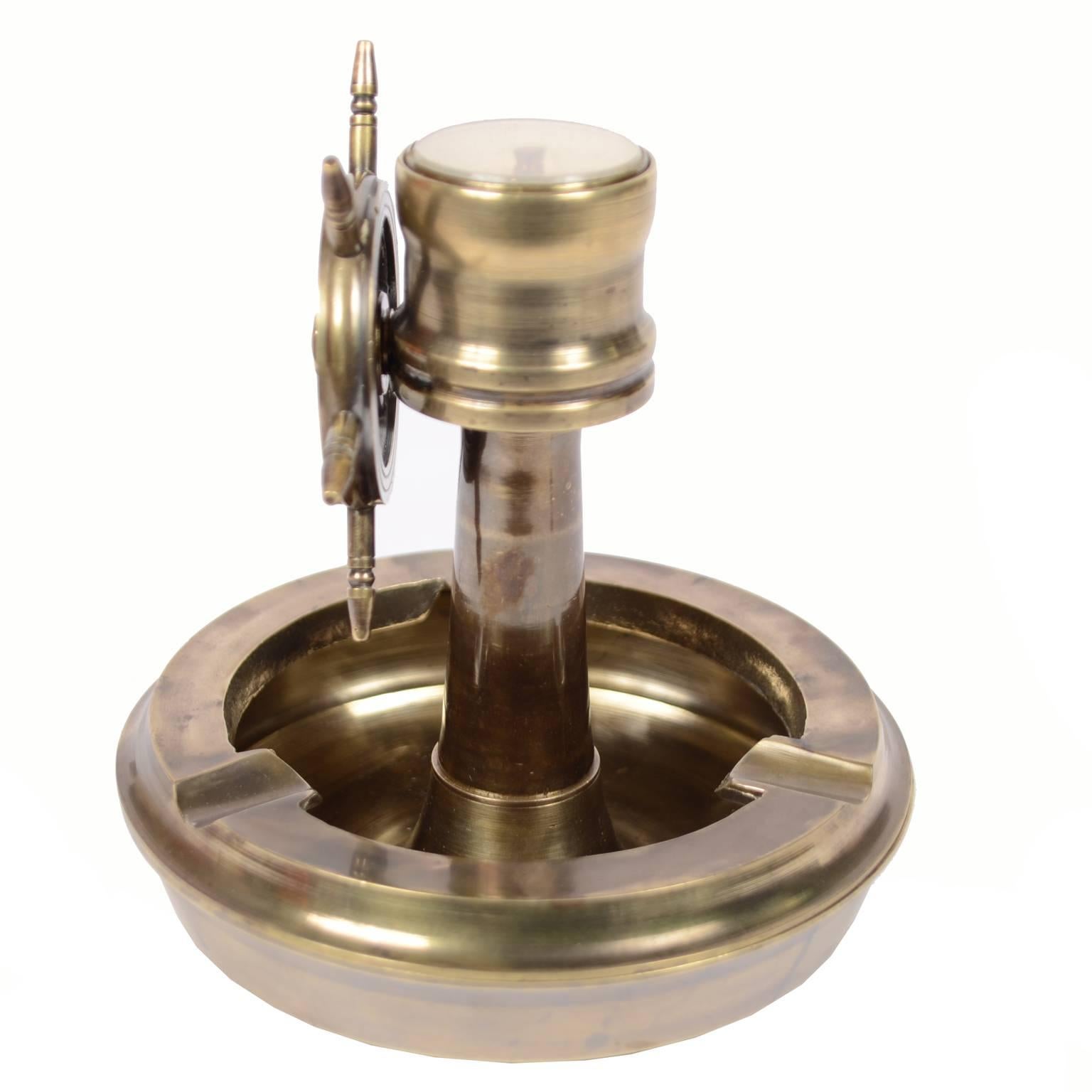 Mid-20th Century Brass Ashtray with Rudder and Compass, 1950s