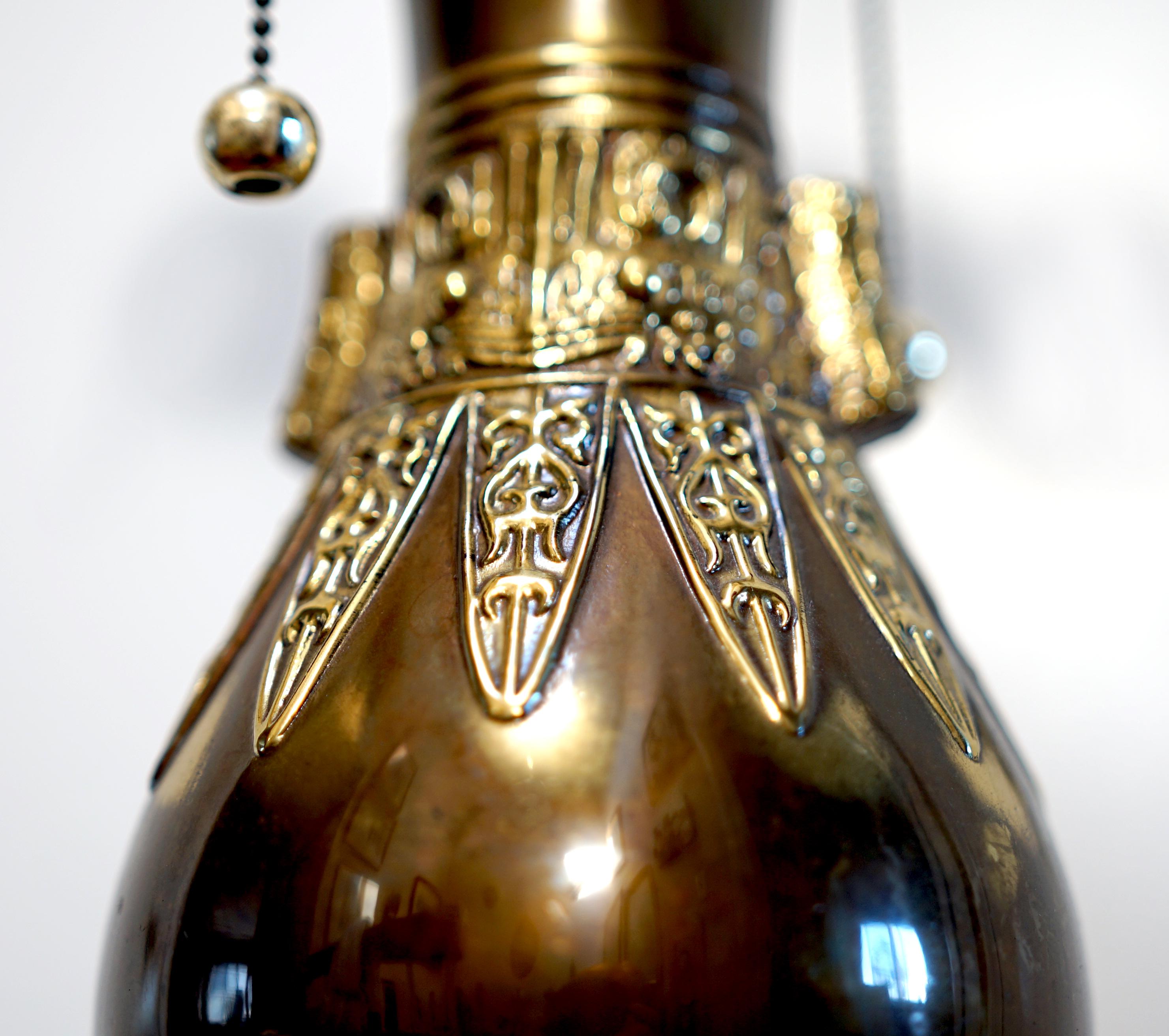 Polished Brass Asian Temple Style Table Lamp For Sale