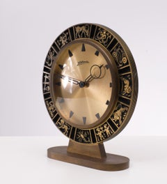 Brass Atlanta Zodiac Table Clock, 1960s, Germany