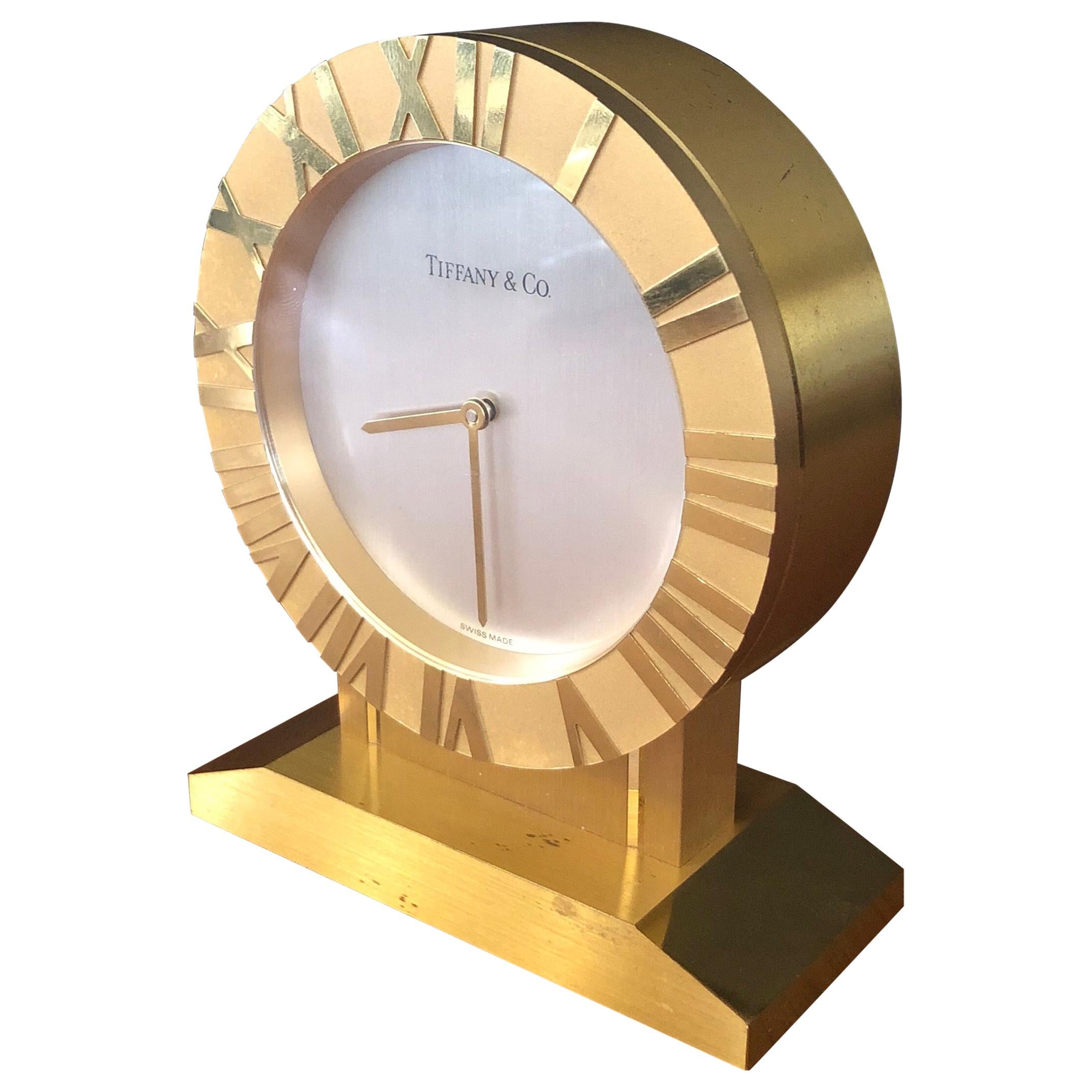 Brass "Atlas" Desktop Clock on Stand by Tiffany & Co.