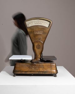 Brass Balance Scale from France, 20th Century, Cream Enamel Finish
