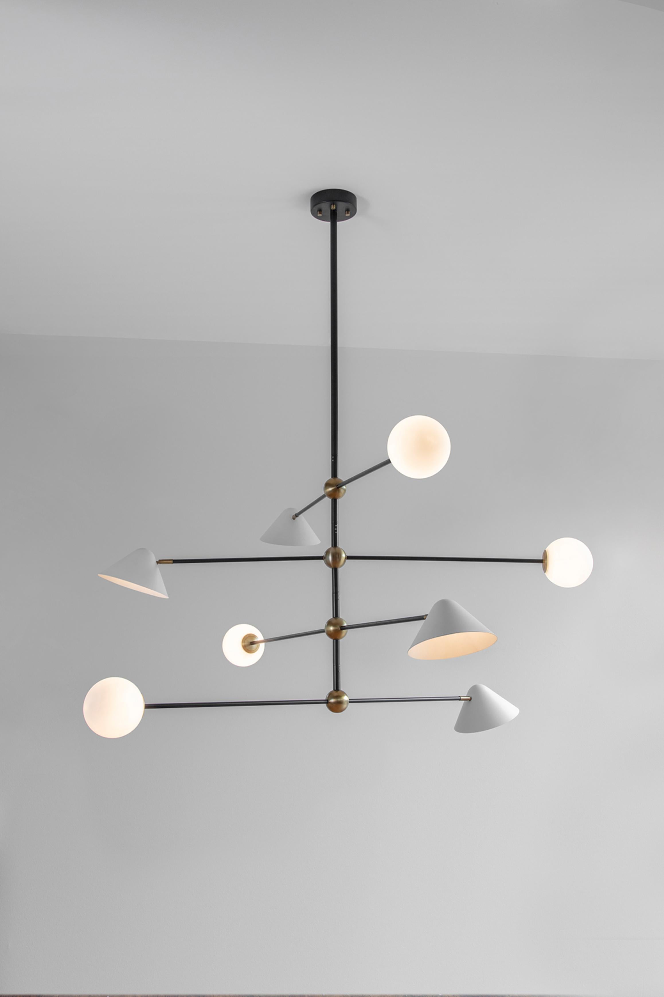 Modern Brass Ball and Shade Pendant Light by Square in Circle For Sale