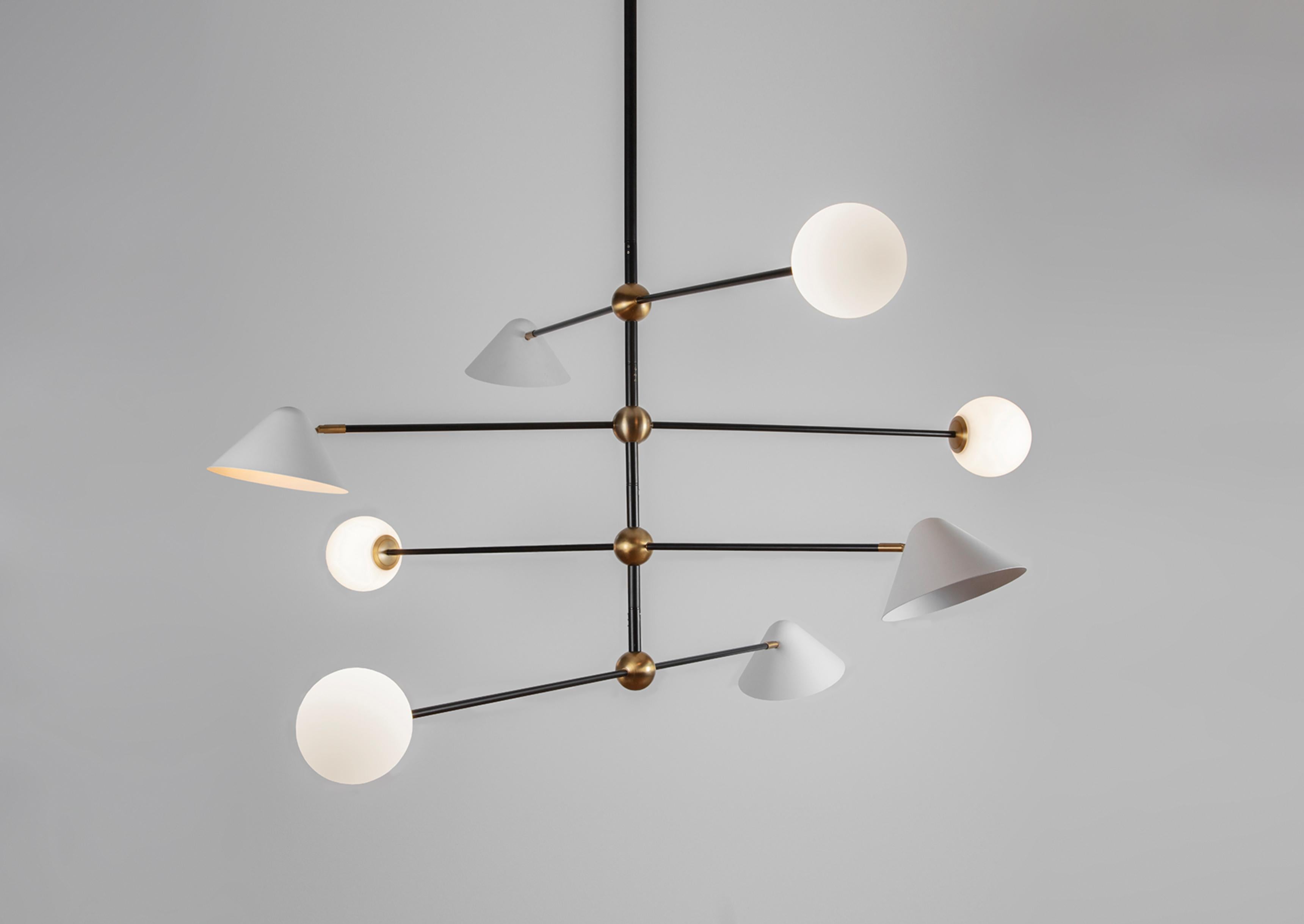 British Brass Ball and Shade Pendant Light by Square in Circle For Sale