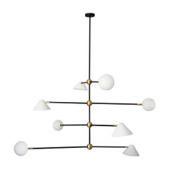 Brass "Ball and Shade" Pendant Light, Square in Circle