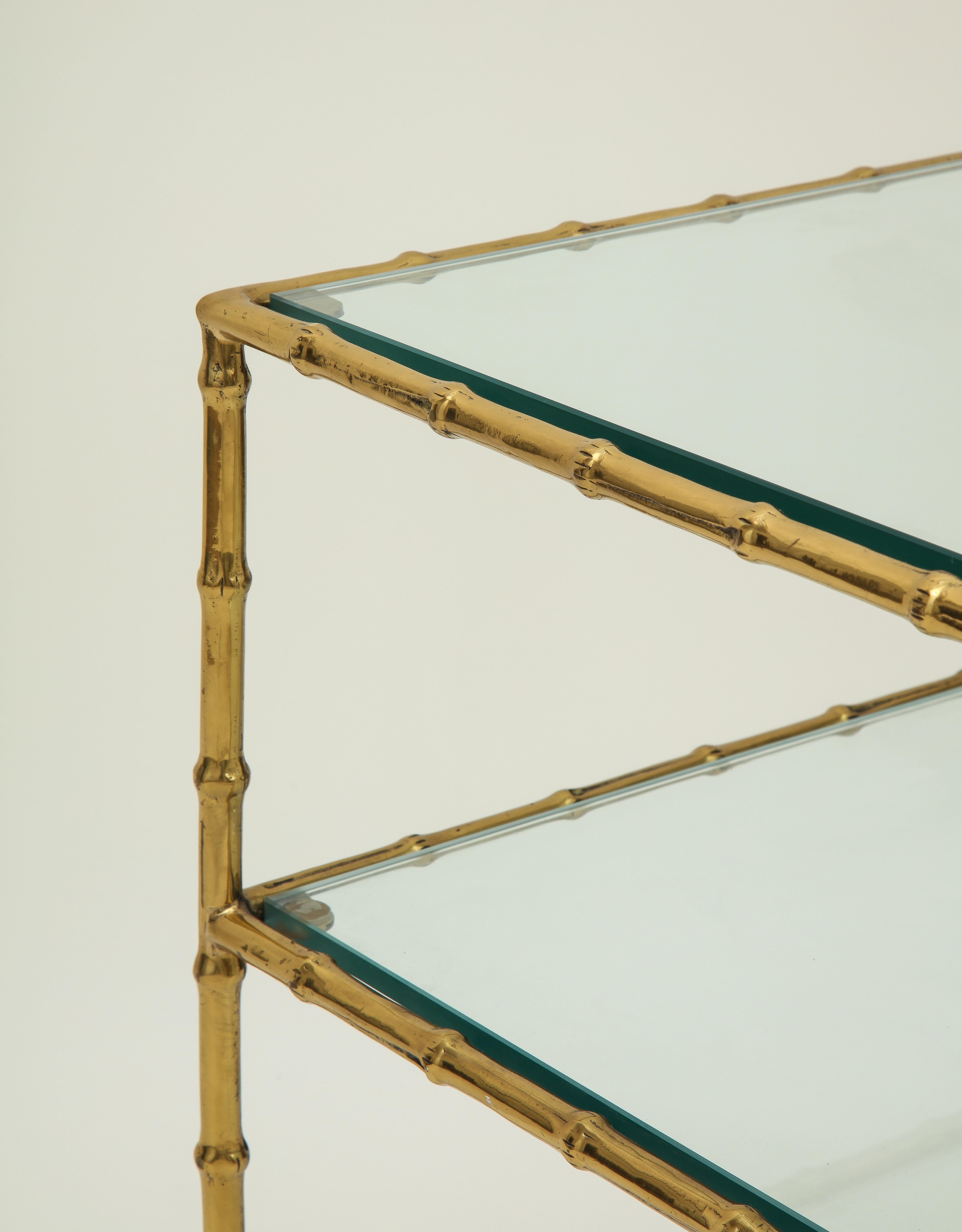 Brass Bamboo and Glass Two-Tier Side Table 5