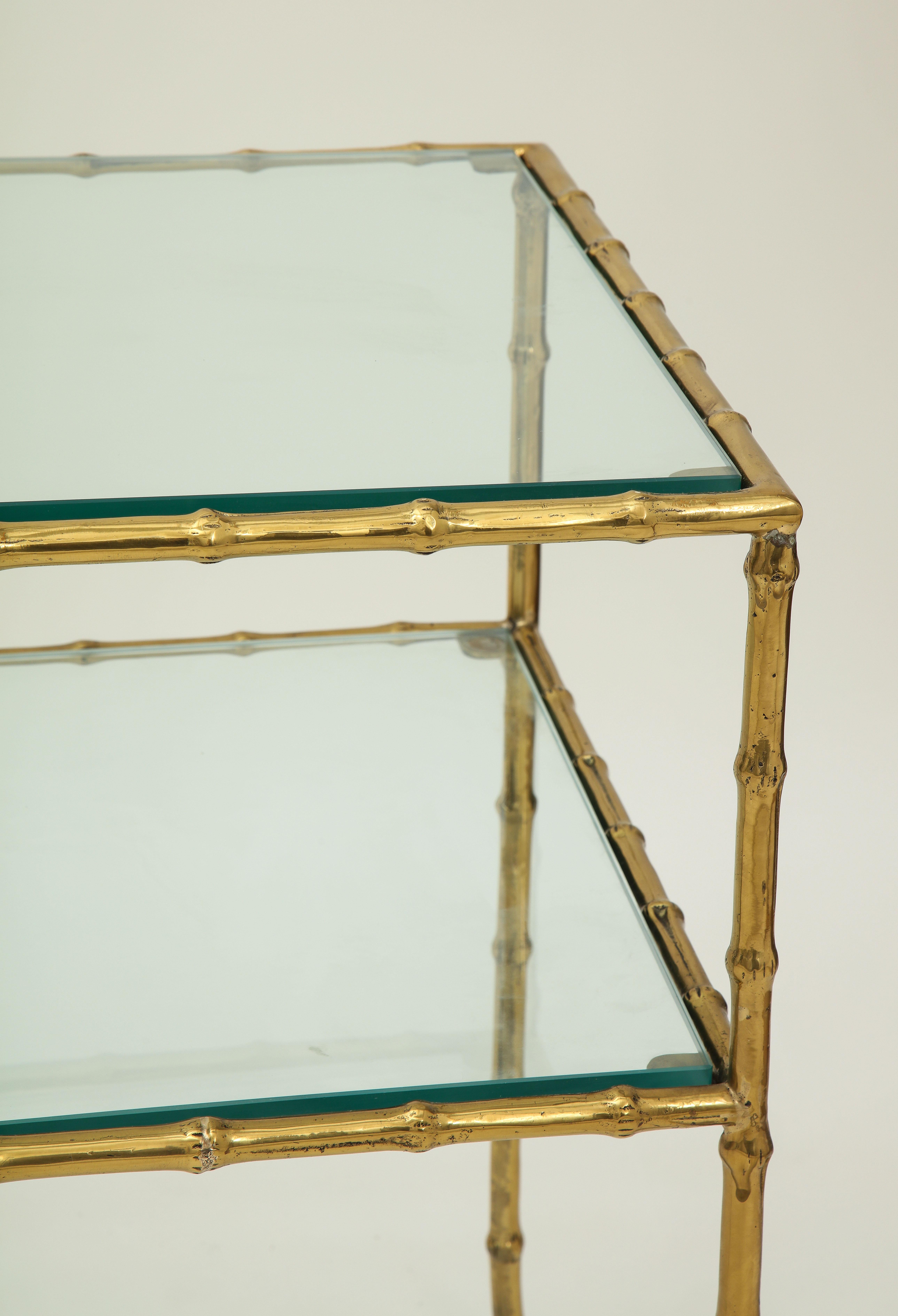 20th Century Brass Bamboo and Glass Two-Tier Side Table