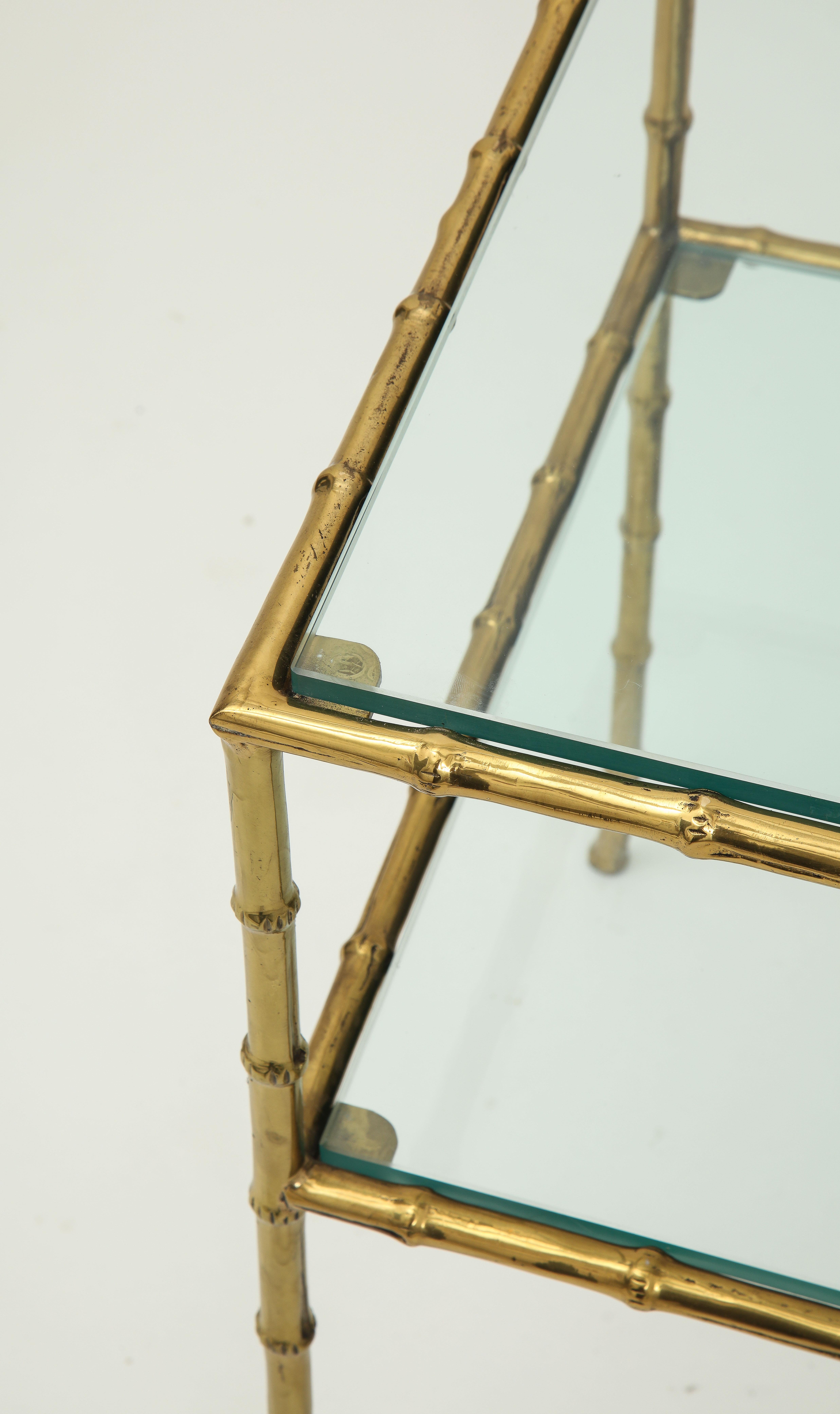 Brass Bamboo and Glass Two-Tier Side Table 1