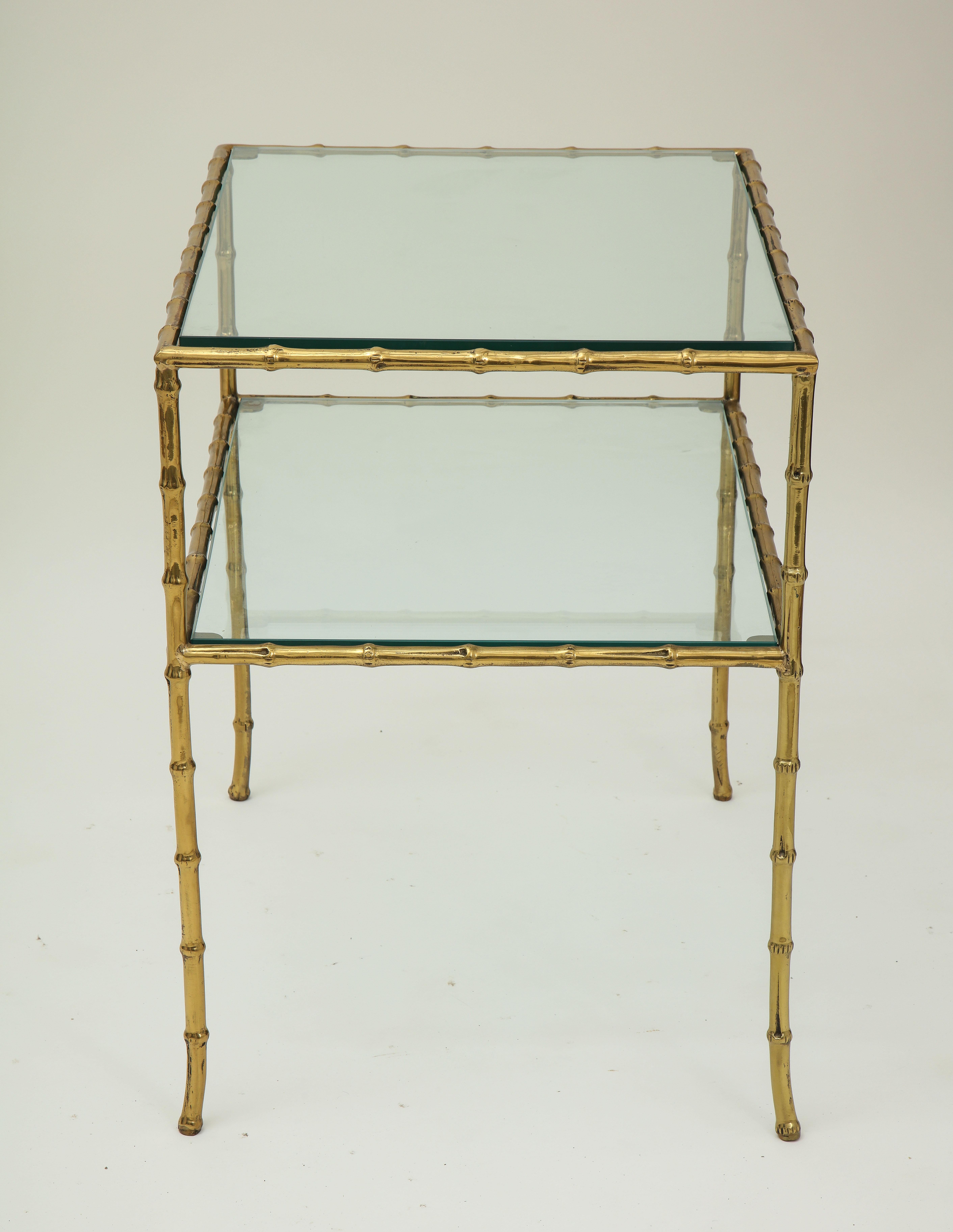 Brass Bamboo and Glass Two-Tier Side Table 2