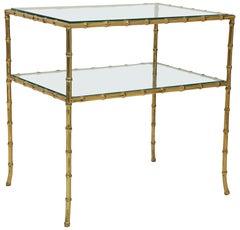 Brass Bamboo and Glass Two-Tier Side Table