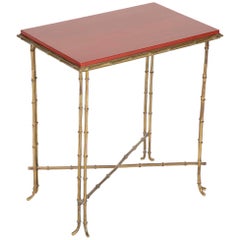 Brass Bamboo Form Cocktail Table by Bagues with Red Lacquered Wood Top