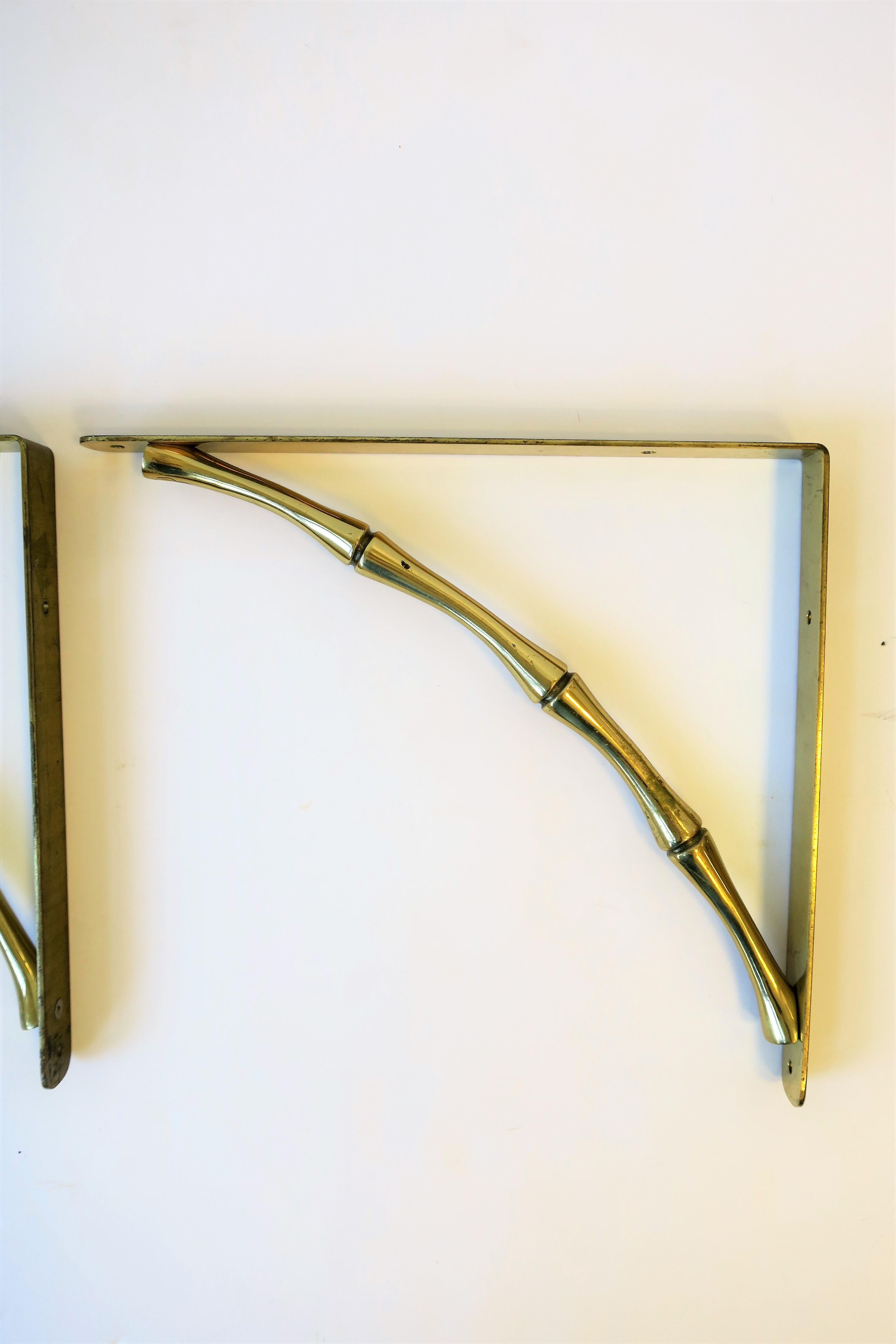 Brass Bamboo Hardware Wall Shelf Brackets In Good Condition In New York, NY